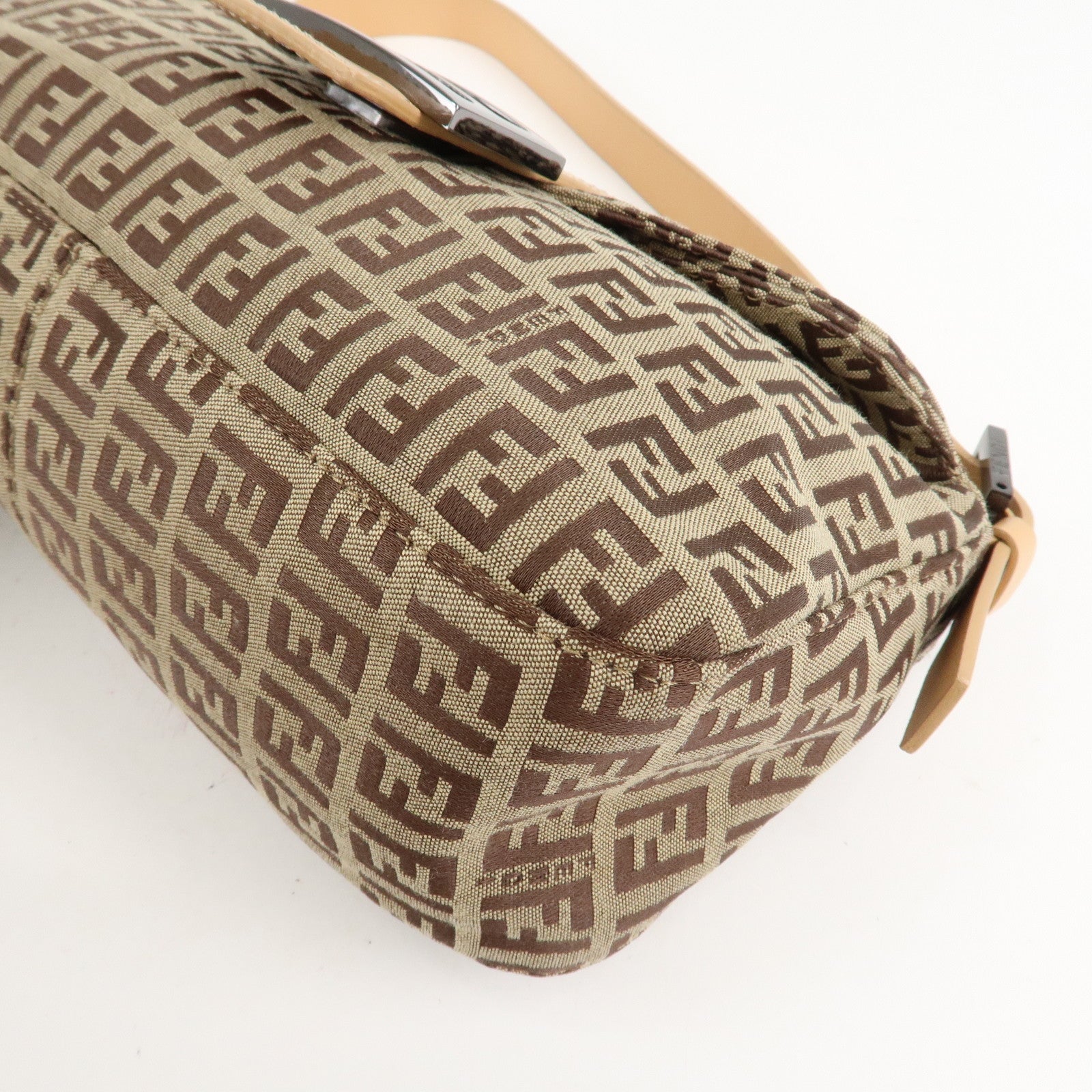 FENDI Zucchino Canvas Leather Shoulder Bag Beige 8BR003 Used