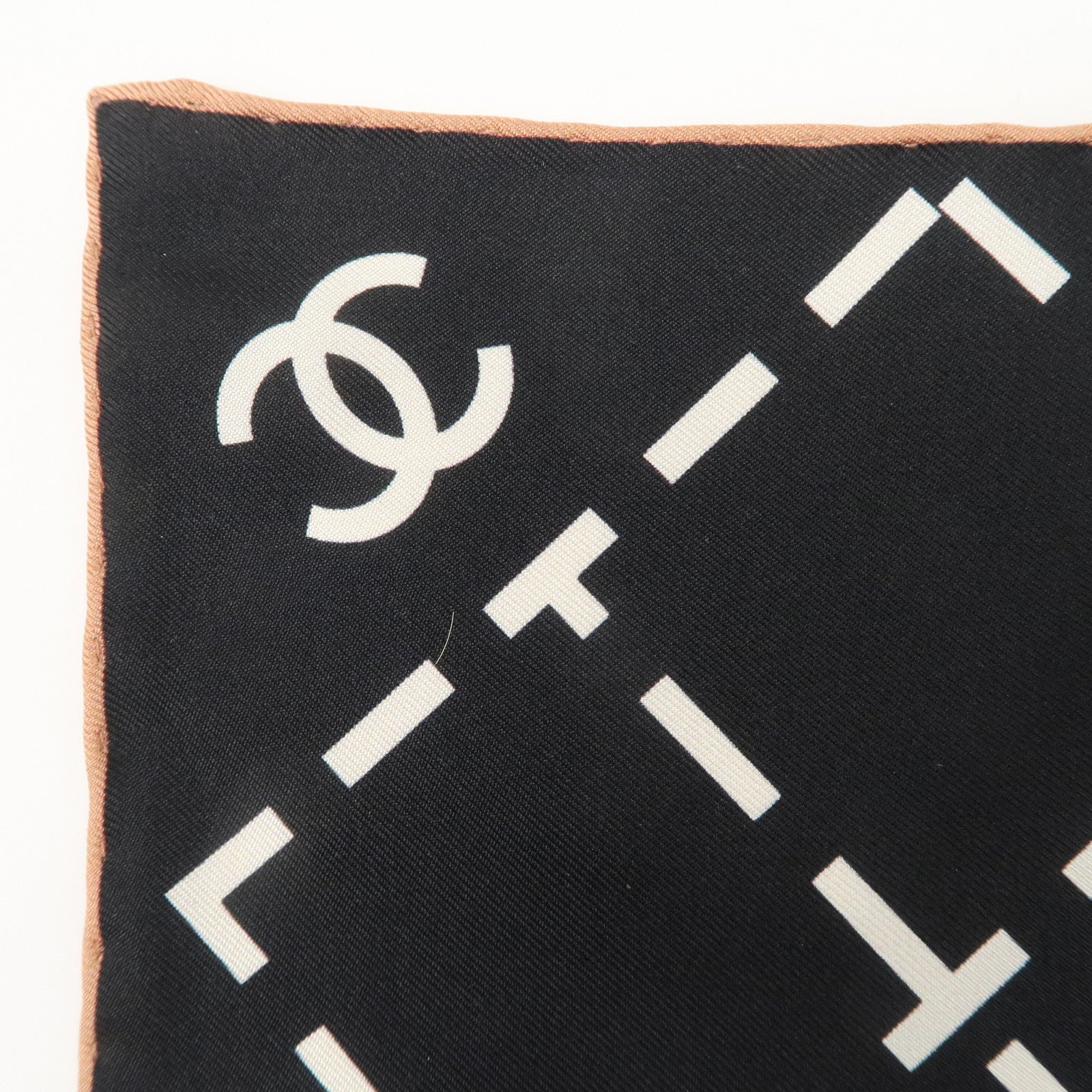 CHANEL Silk 100% Scarf Black White Used