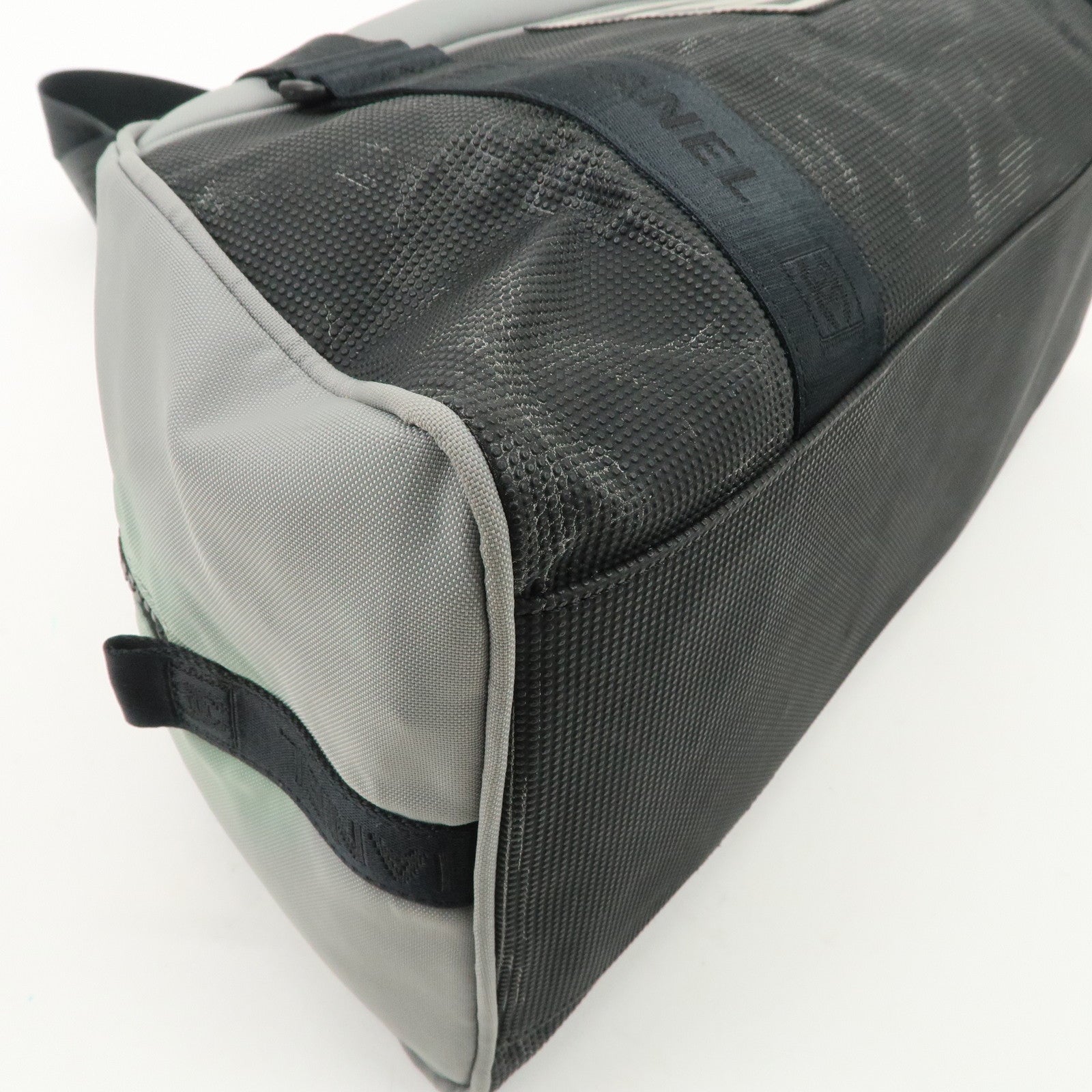 CHANEL Sportsline Nylon Canvas Boston Bag Black Gray A19976 Used