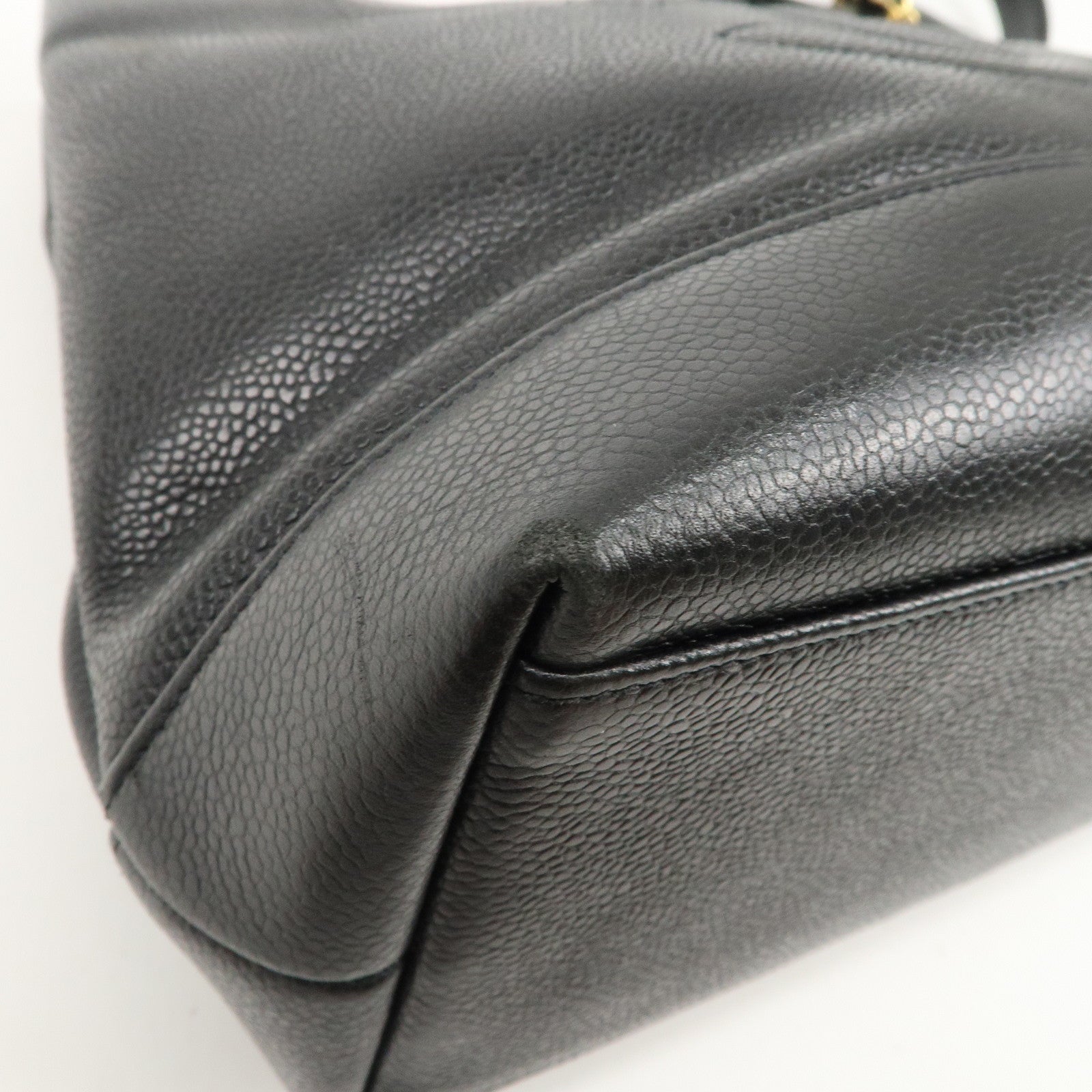 CHANEL Caviar Skin COCO Mark Chain Tote Bag Shoulder Bag Black Used