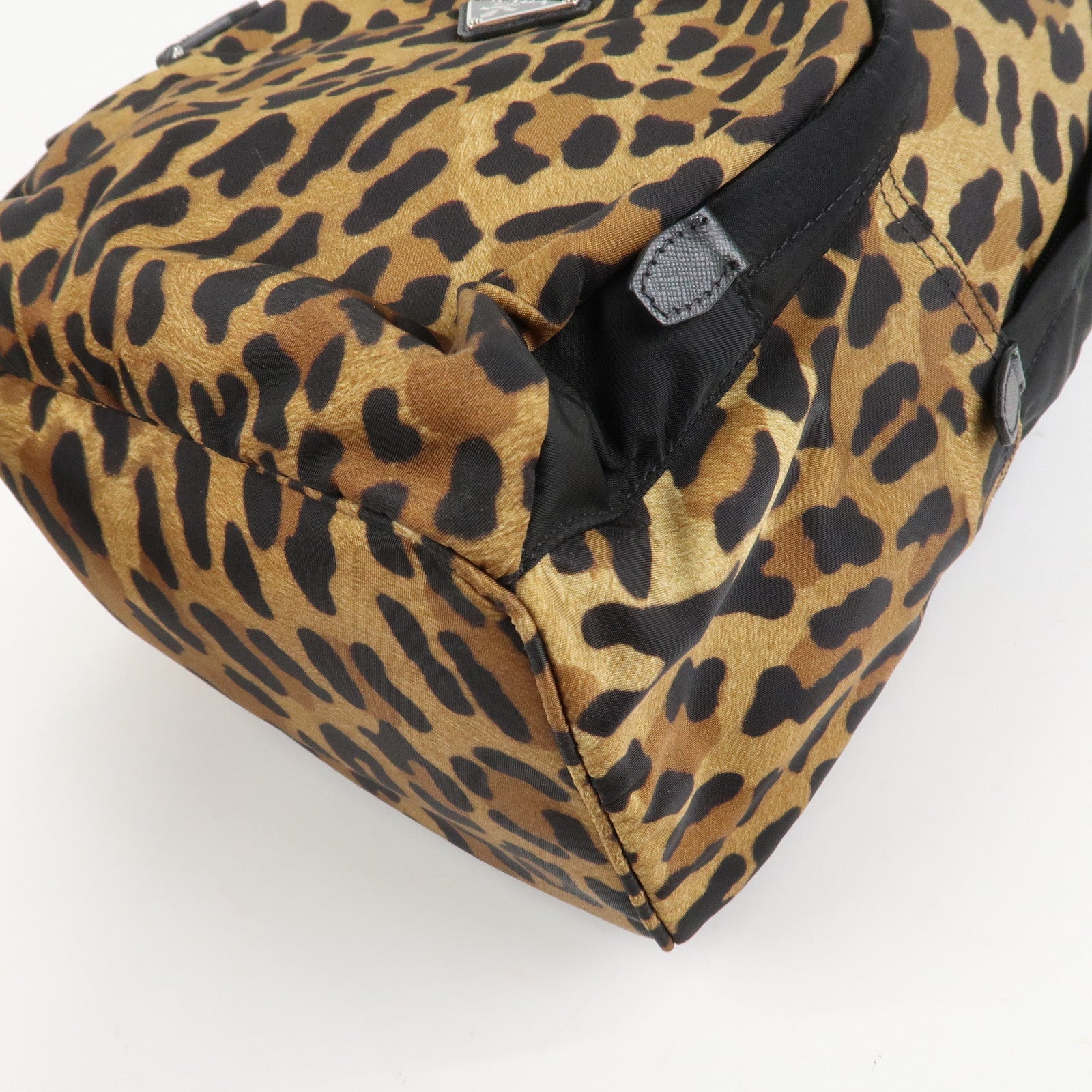 PRADA Leopard Nylon Leather Rucksack Black Brown 1BZ001 Used
