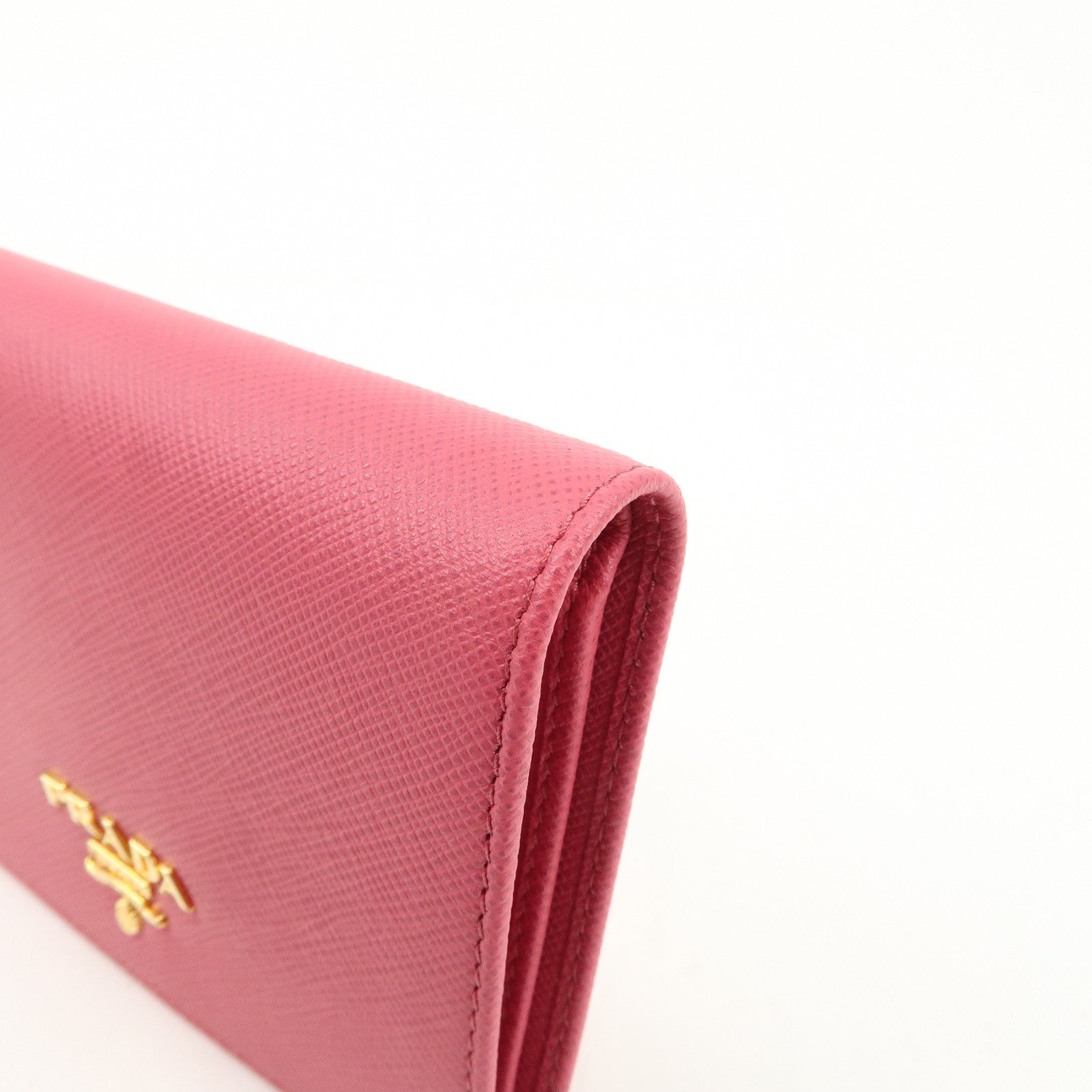 PRADA Logo Saffiano Leather Bi-Fold Wallet Pink 1MV204 Used