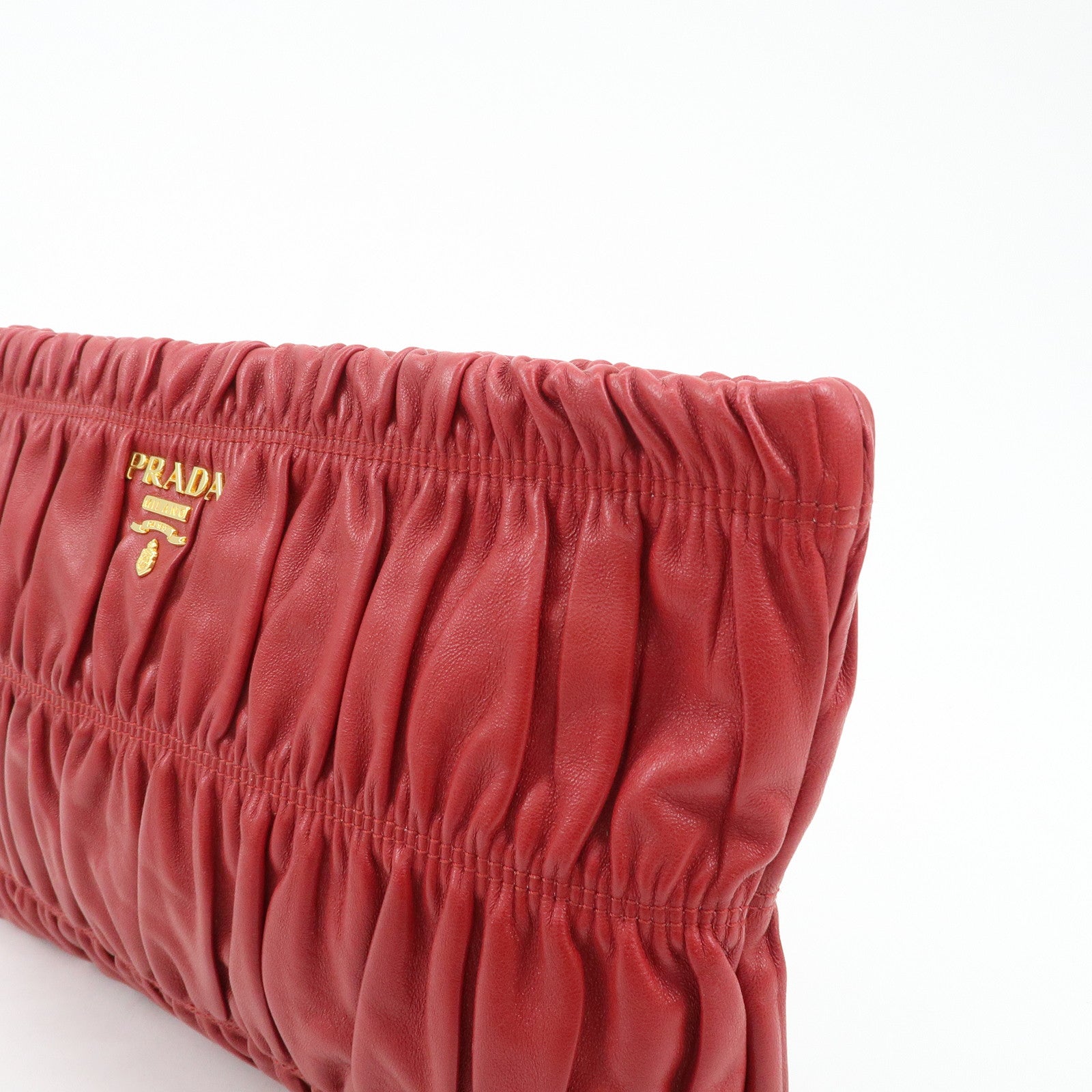 PRADA Leather Clutch Bag Red Used