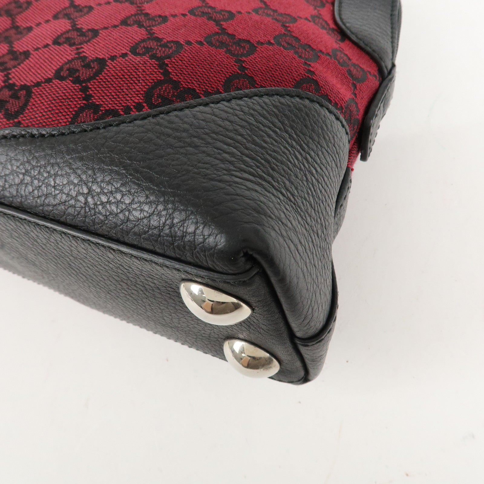 GUCCI GG Canvas Leather Tote Bag Hand Bag Black Red 272378 Used