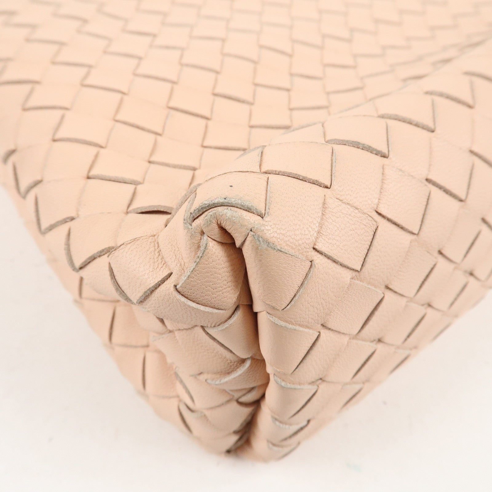 BOTTEGA VENETA Intrecciato Leather Chain Shoulder Bag Pink Beige Used