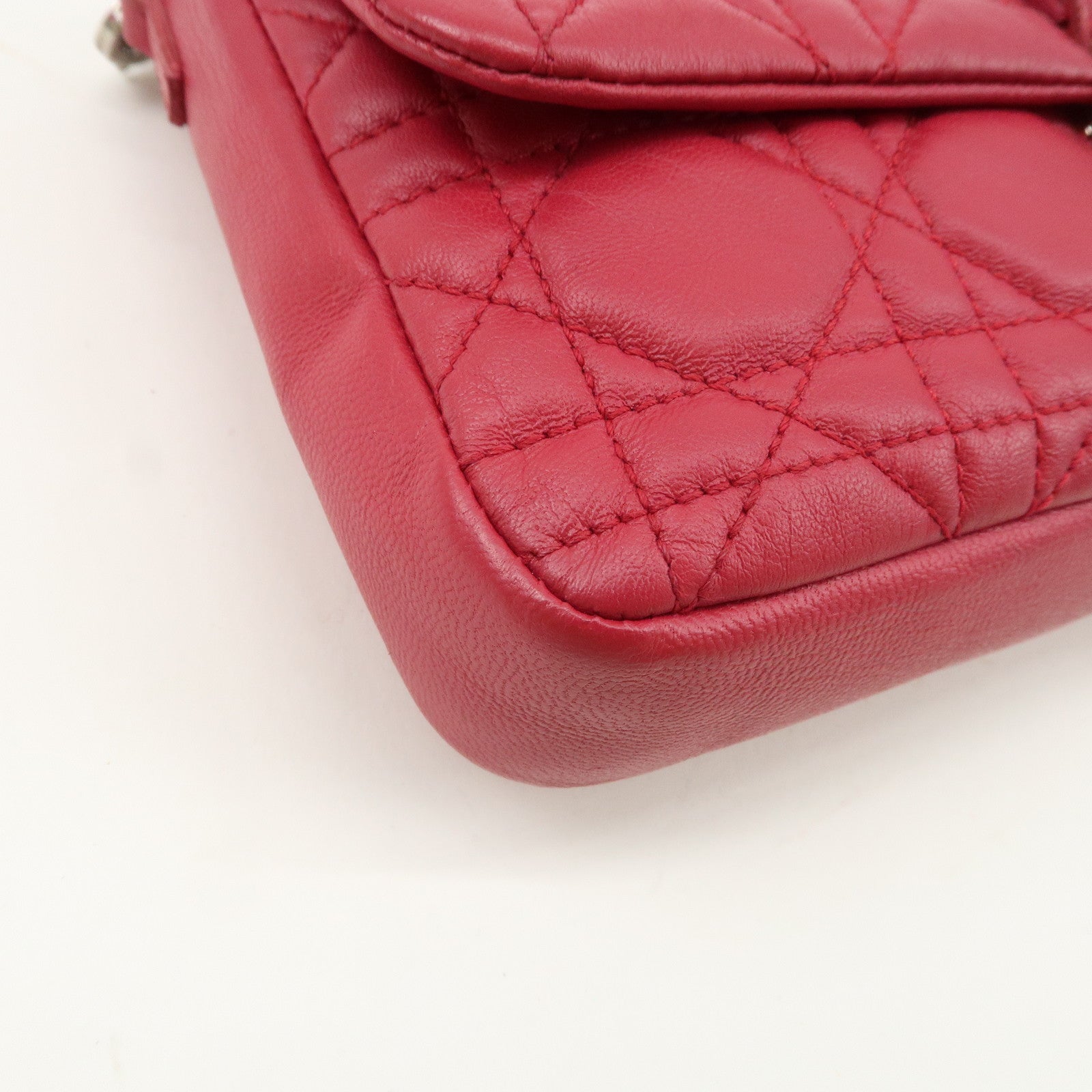 Christian Dior Cannage Leather Chain Shoulder Bag Red Used