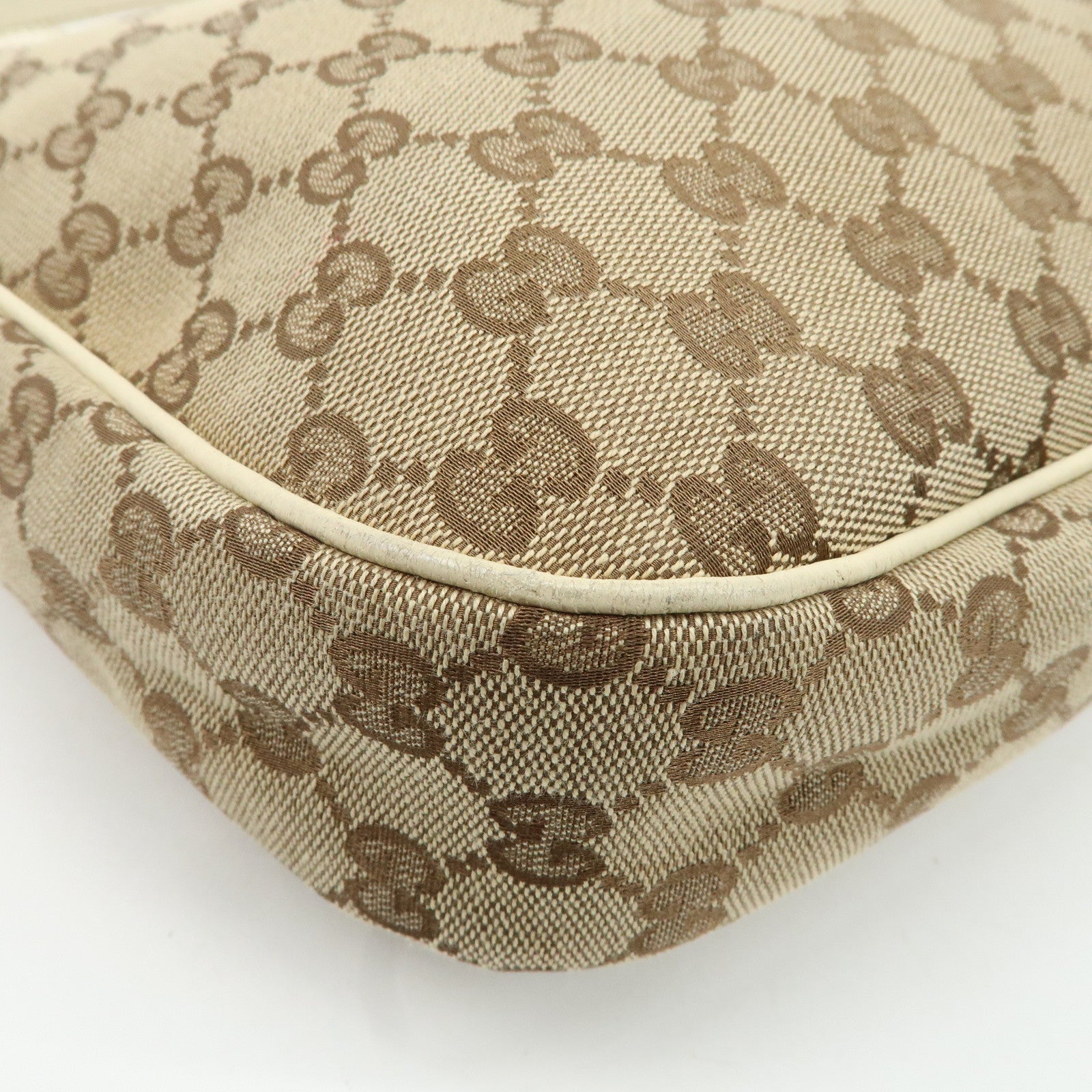 GUCCI GG Canvas Leather Shoulder Bag Beige Ivory 153010 Used