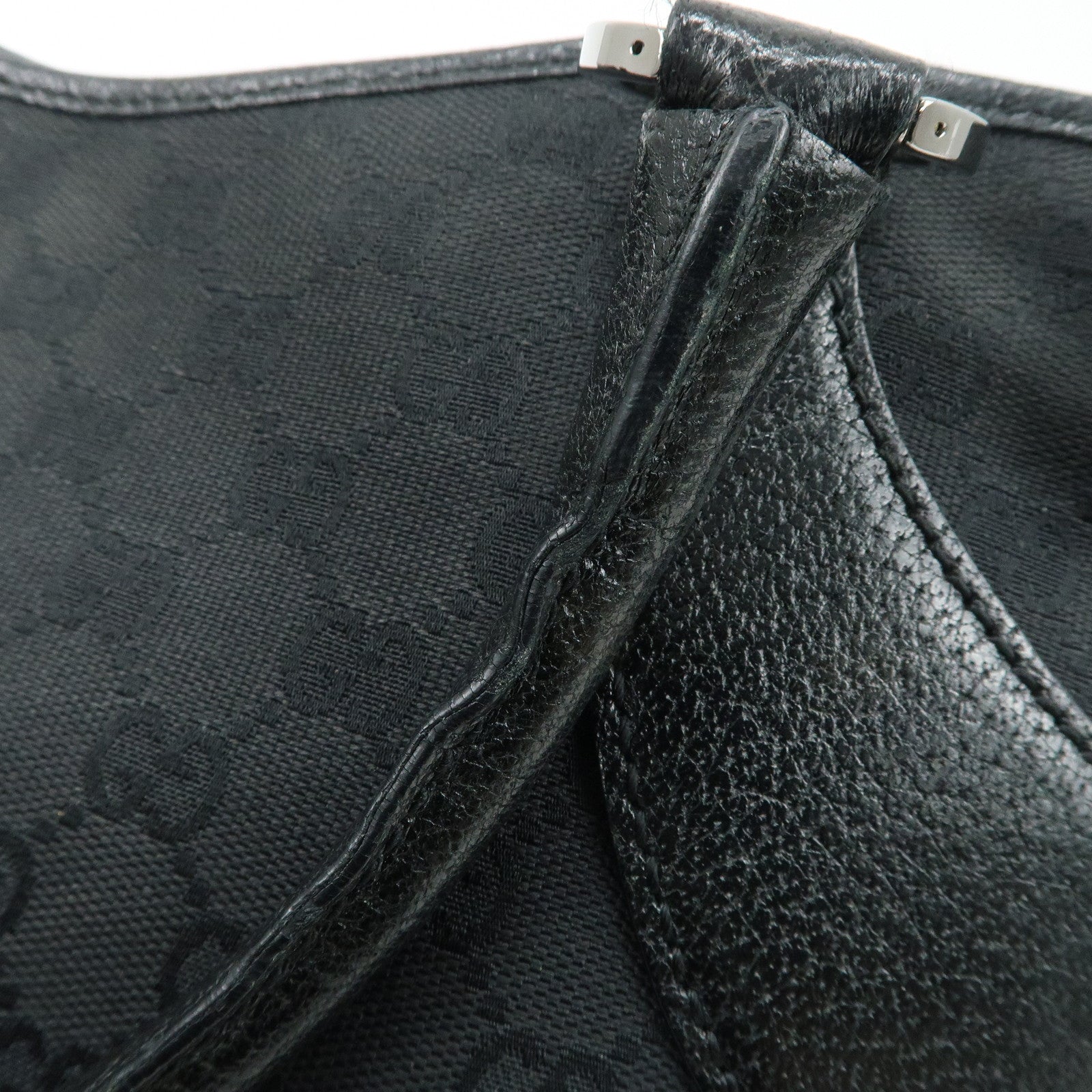 GUCCI GG Canvas Leather Tote Bag Hand Bag Black 113015 Used