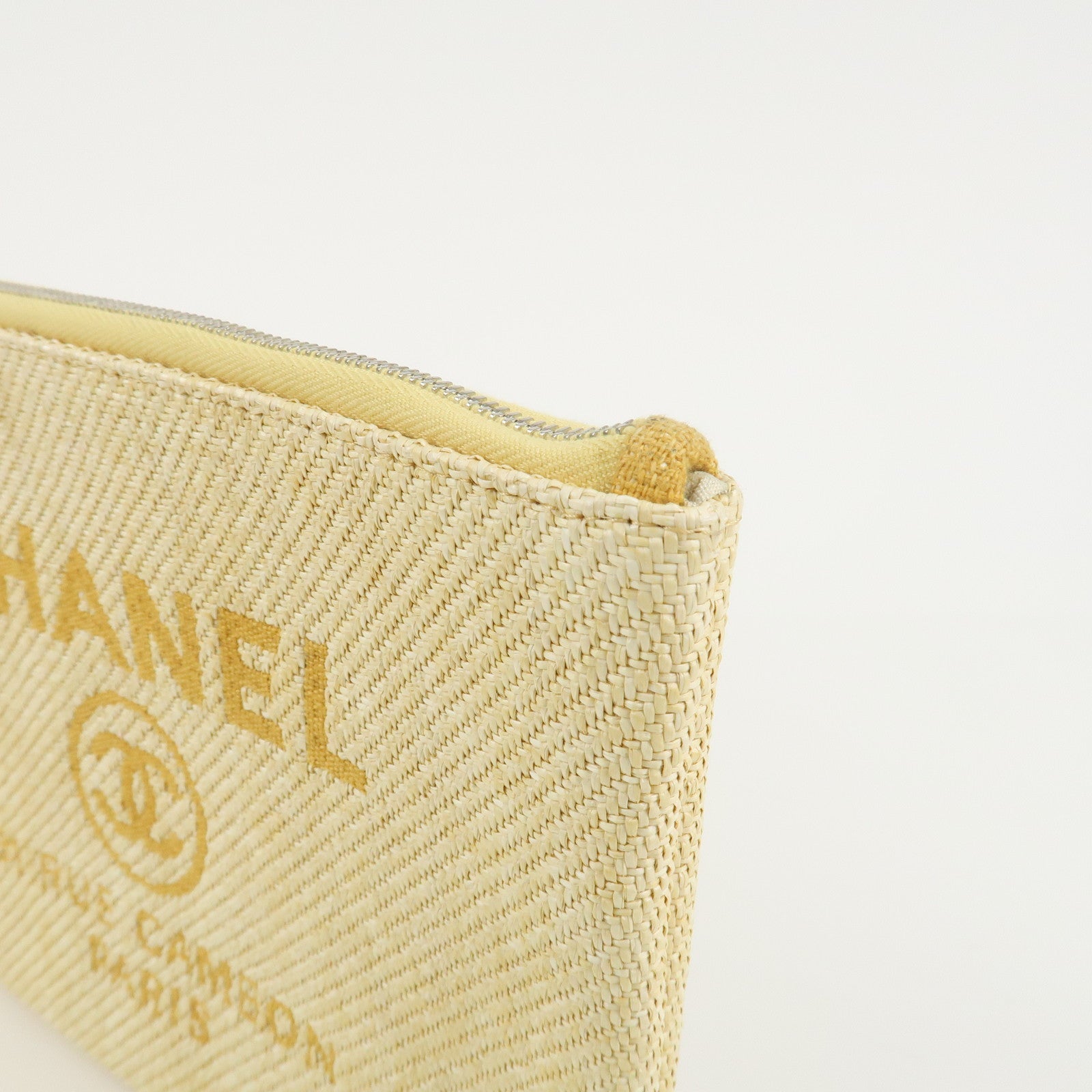 CHANEL Deauville Straw Clutch Bag Pouch Yellow A80117 Used