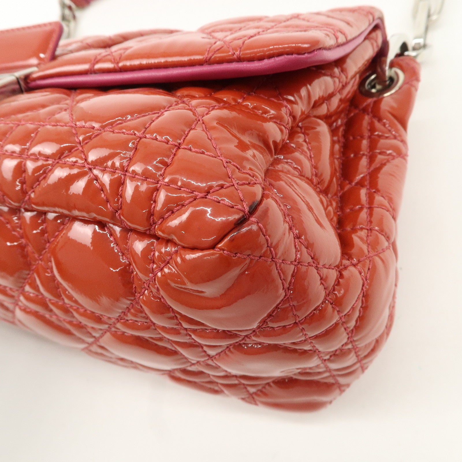 Christian Dior Cannage Patent Leather Chain Shoulder Bag Used