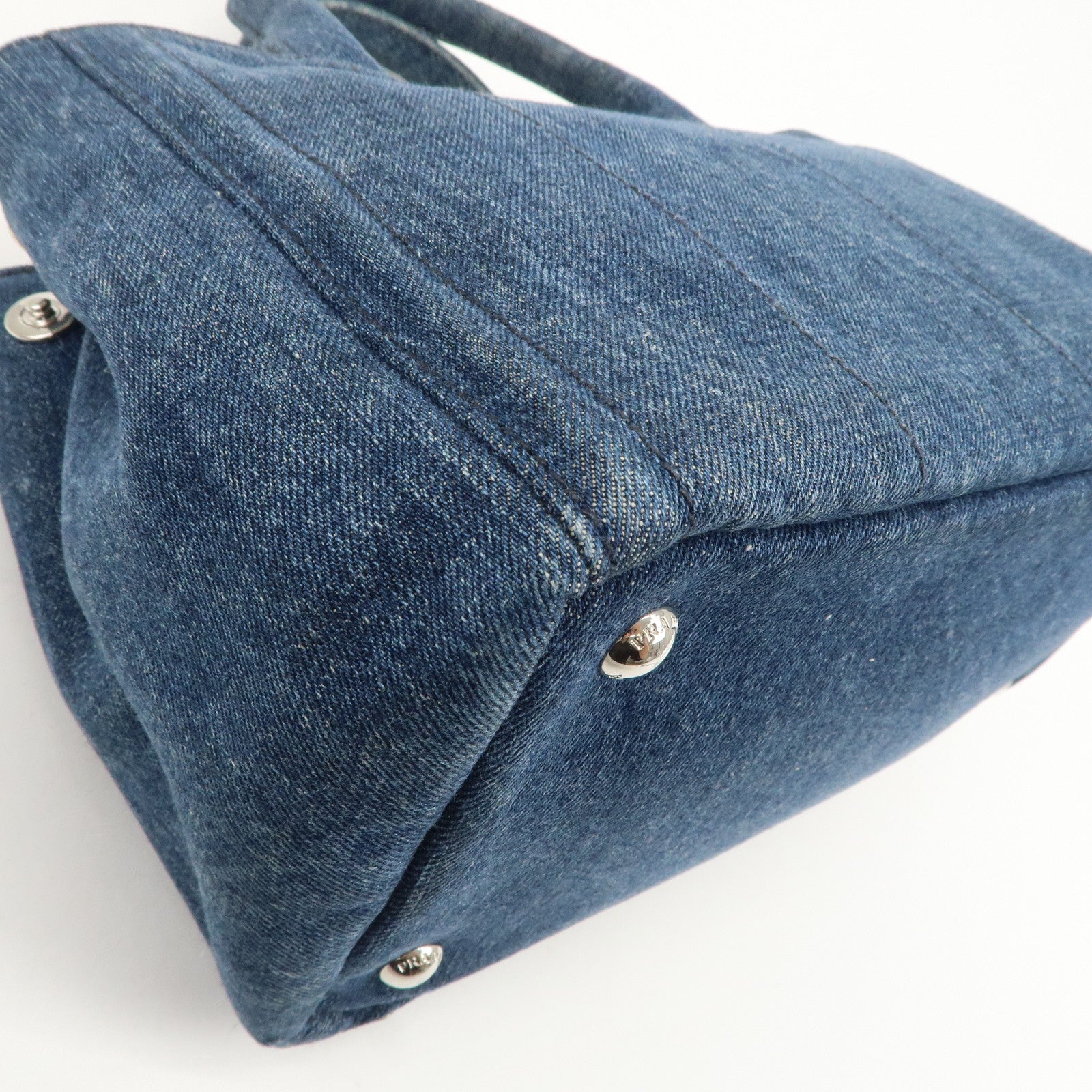 PRADA Logo Canapa Mini Denim Bijou 2Way Tote Bag Denim Blue 1BG439 Used