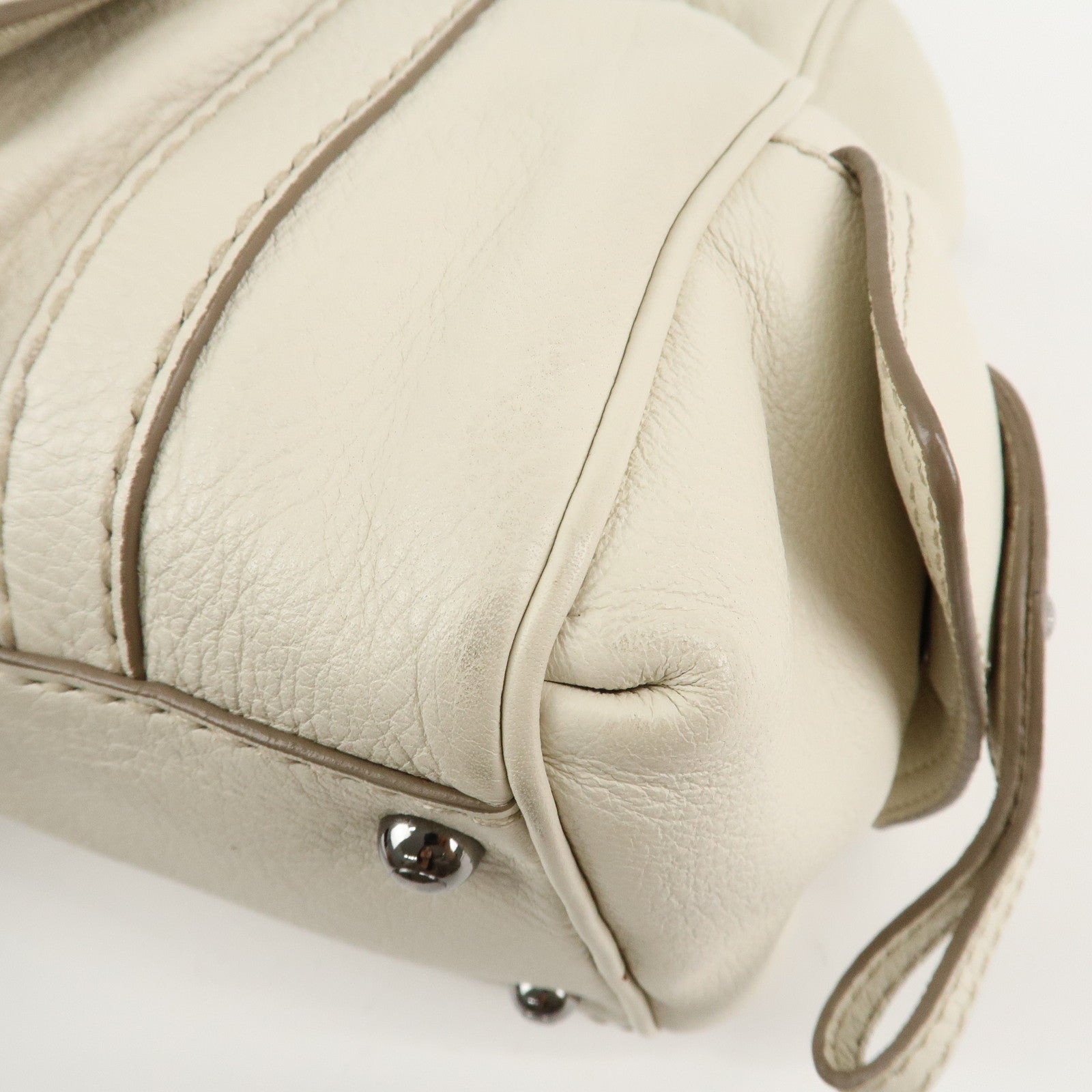 TOD'S Leather Shoulder Bag Hand Bag White Used