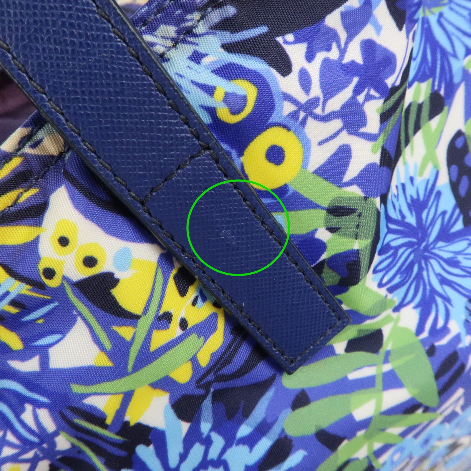 PRADA Logo Nylon Leather Tote Bag Floral Print Blue BN2851 Used