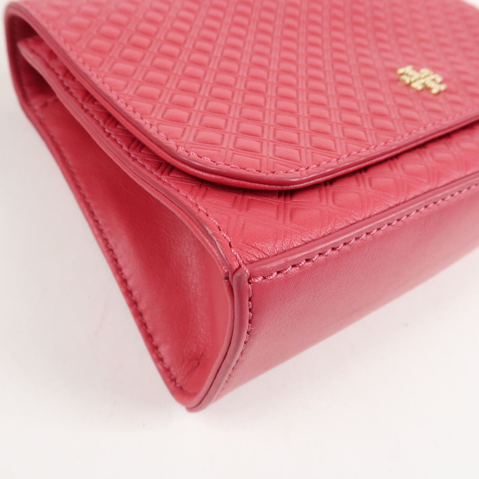 Tory Burch Leather Chain Shoulder Bag Hand Bag Pink Gold HDW Used