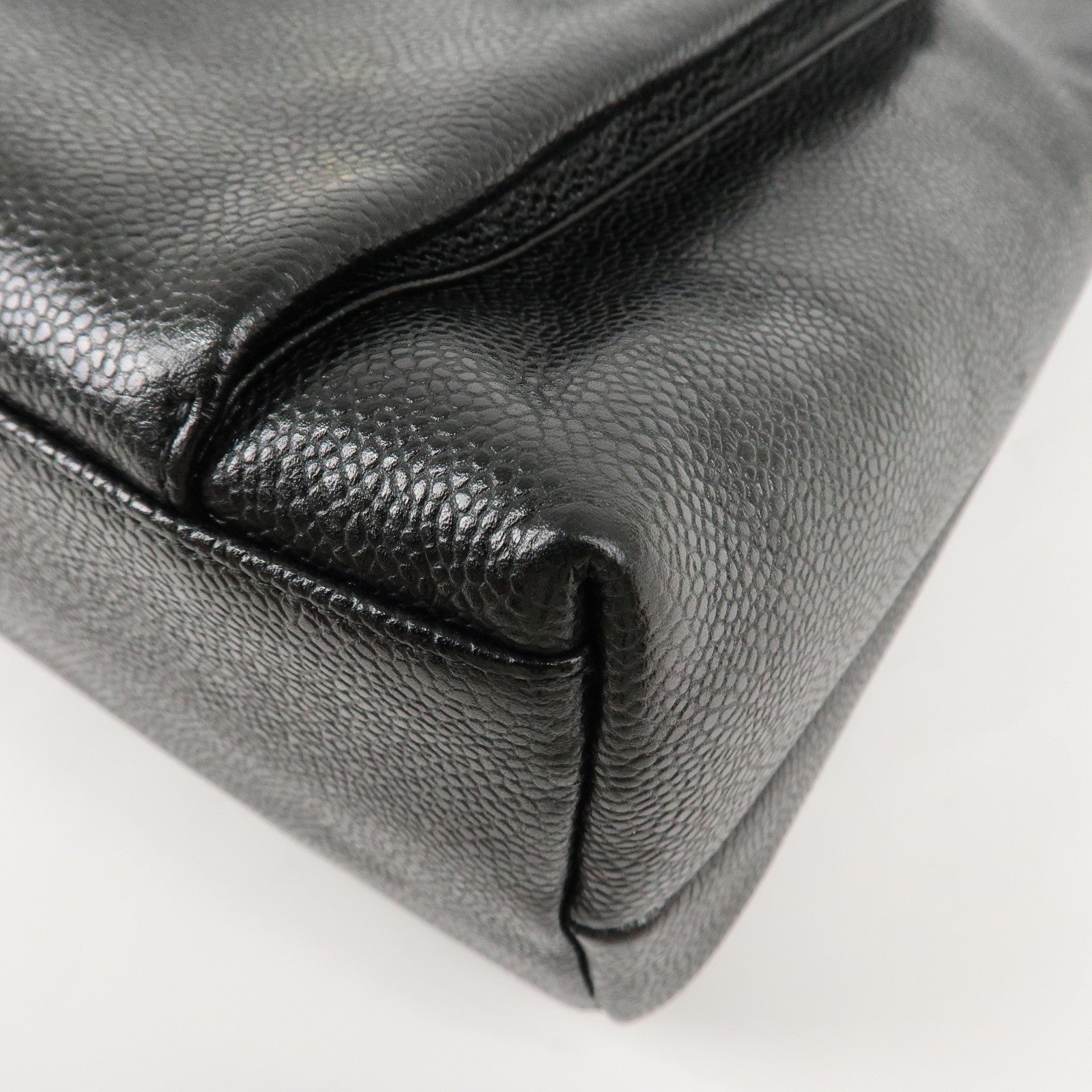 CHANEL COCO Mark Caviar Skin Chain Tote Bag Black Gold Used