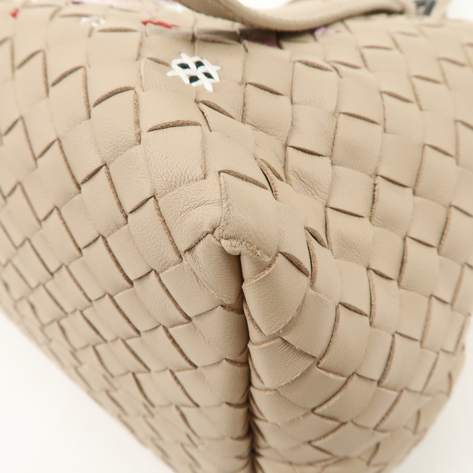 BOTTEGA VENETA Intrecciato Leather Embroidery Tote Bag Beige Used