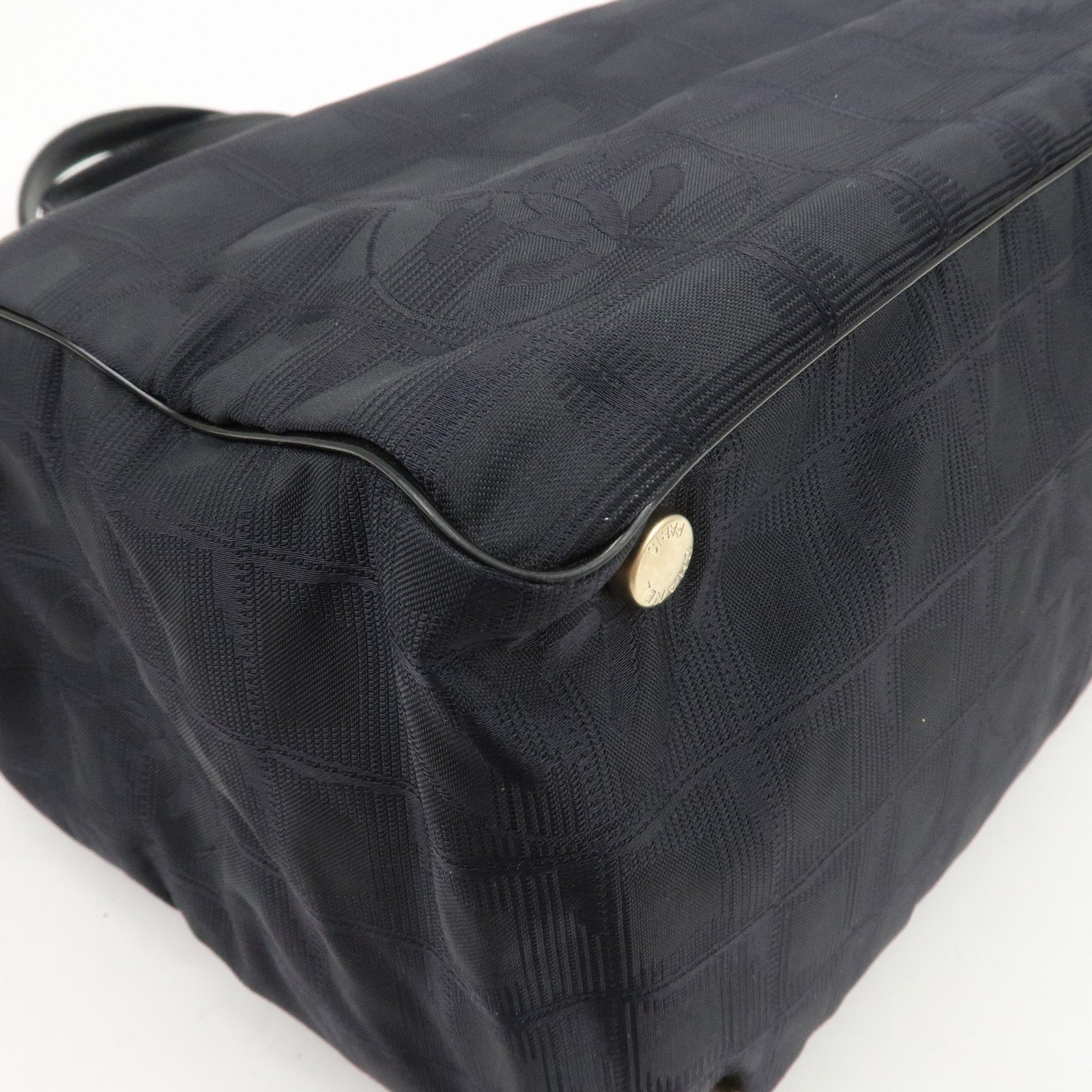 CHANEL New Travel Line Nylon Jacquard Leather Tote Bag A15991 Used