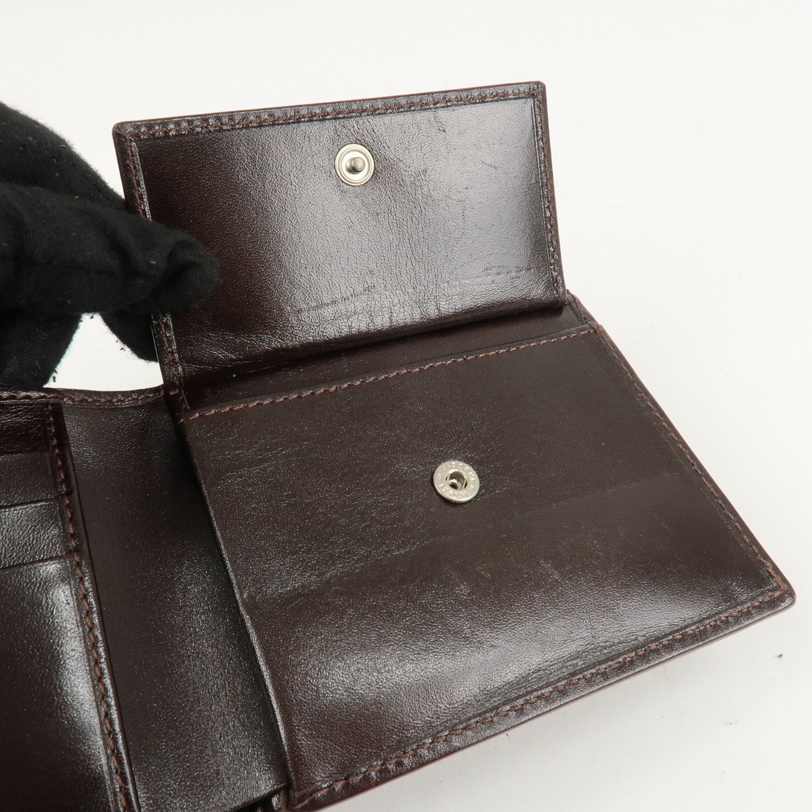 FENDI Zucca Set of 2 Canvas Leather Bi-fold Wallet Brown Black Used