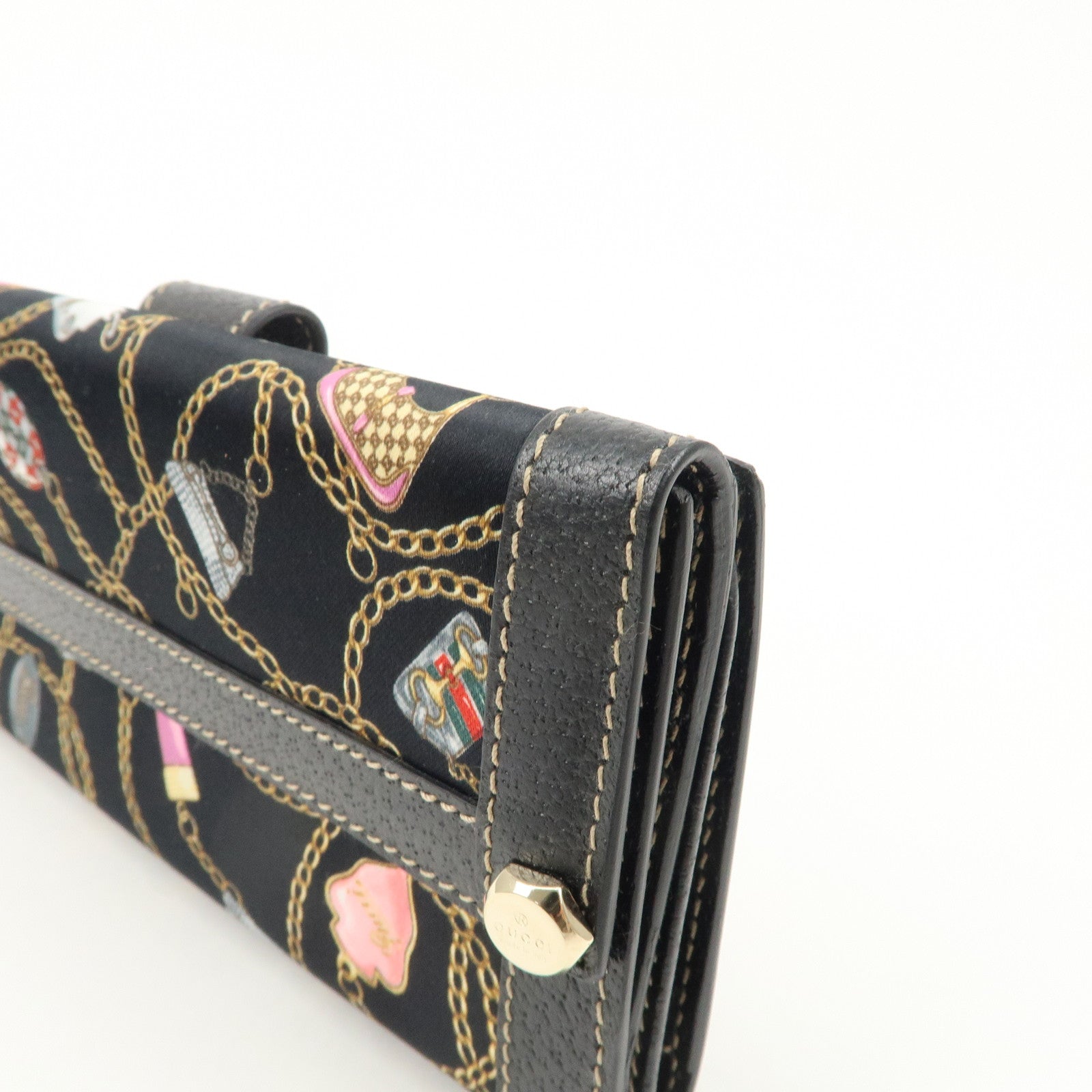 GUCCI Charmy Nylon Leather W Hook Long Wallet Black 153211 Used