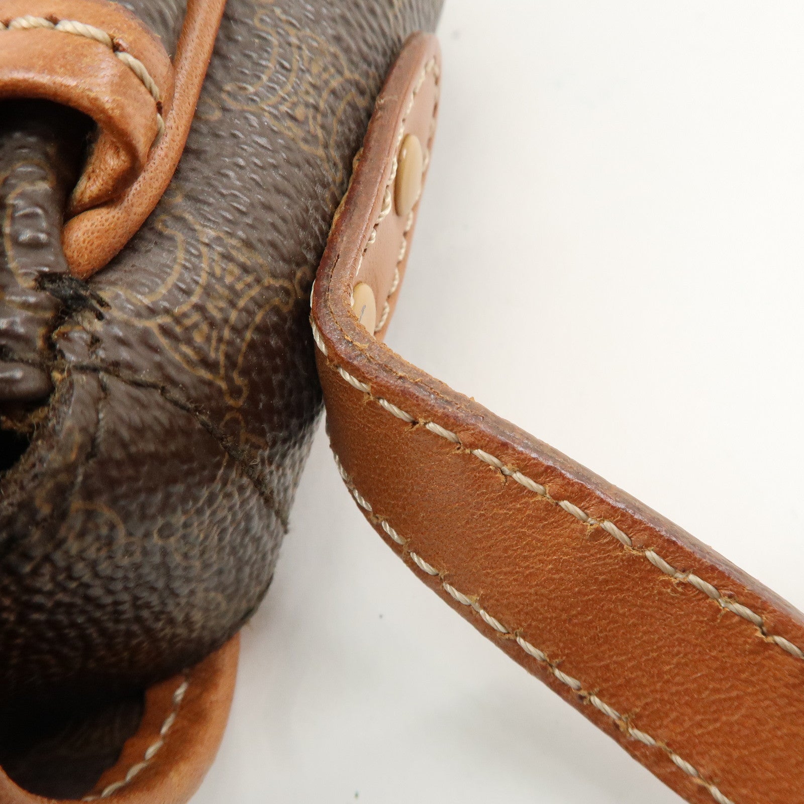 CELINE Macadam PVC Leather Shoulder Bag Brown Used