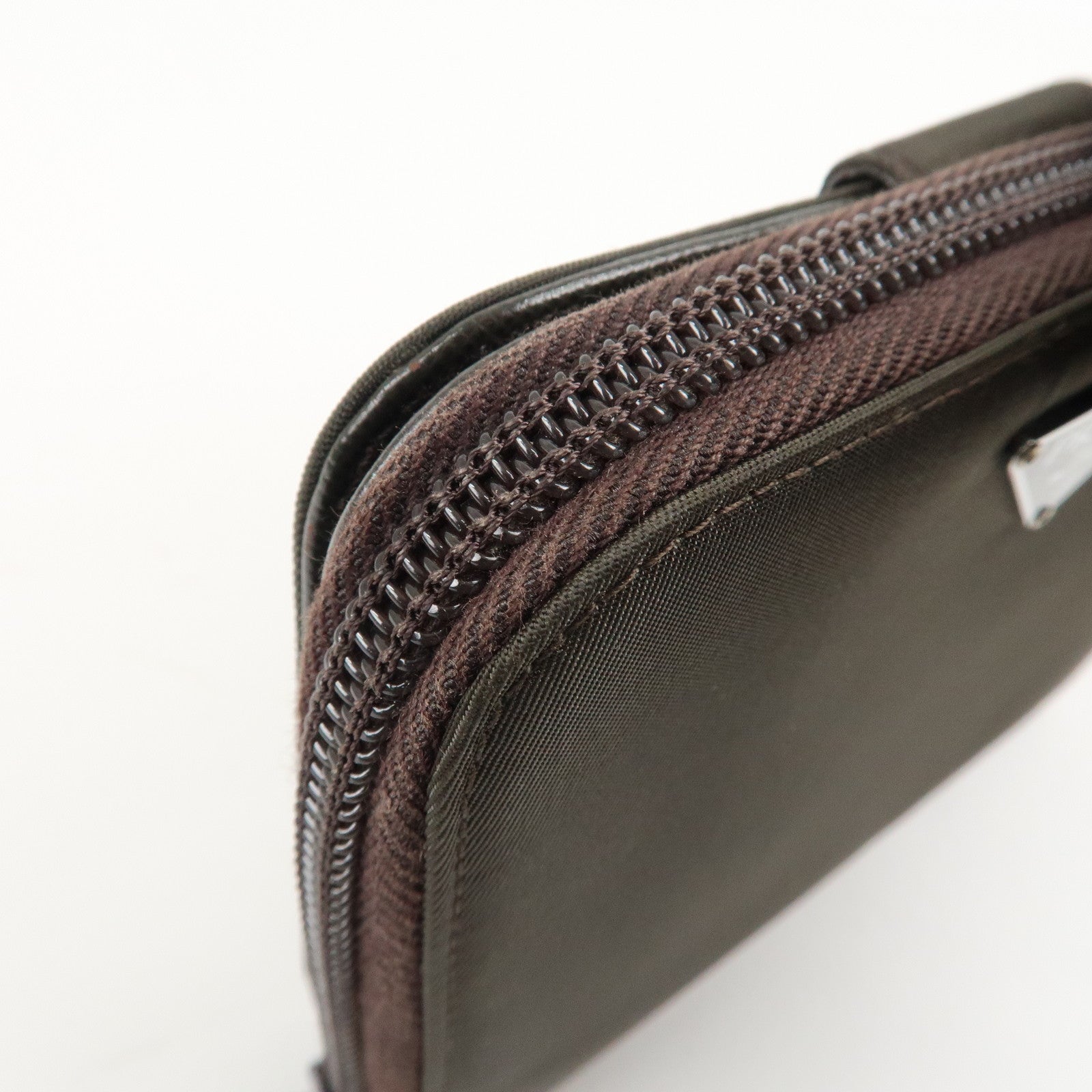 PRADA Logo Leather Bi-Fold Wallet Small Wallet Khaki Used