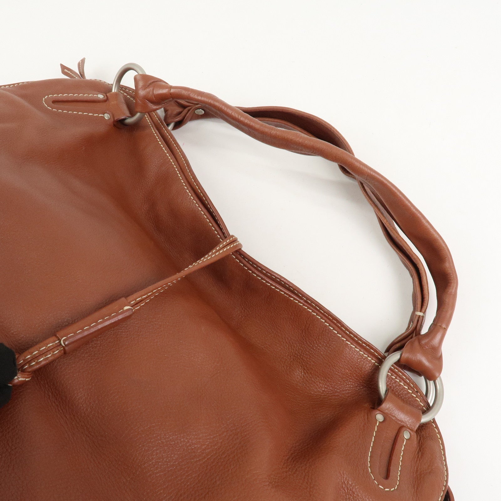 CELINE Logo Leather Bittersweet Shoulder Bag Tote Bag Brown