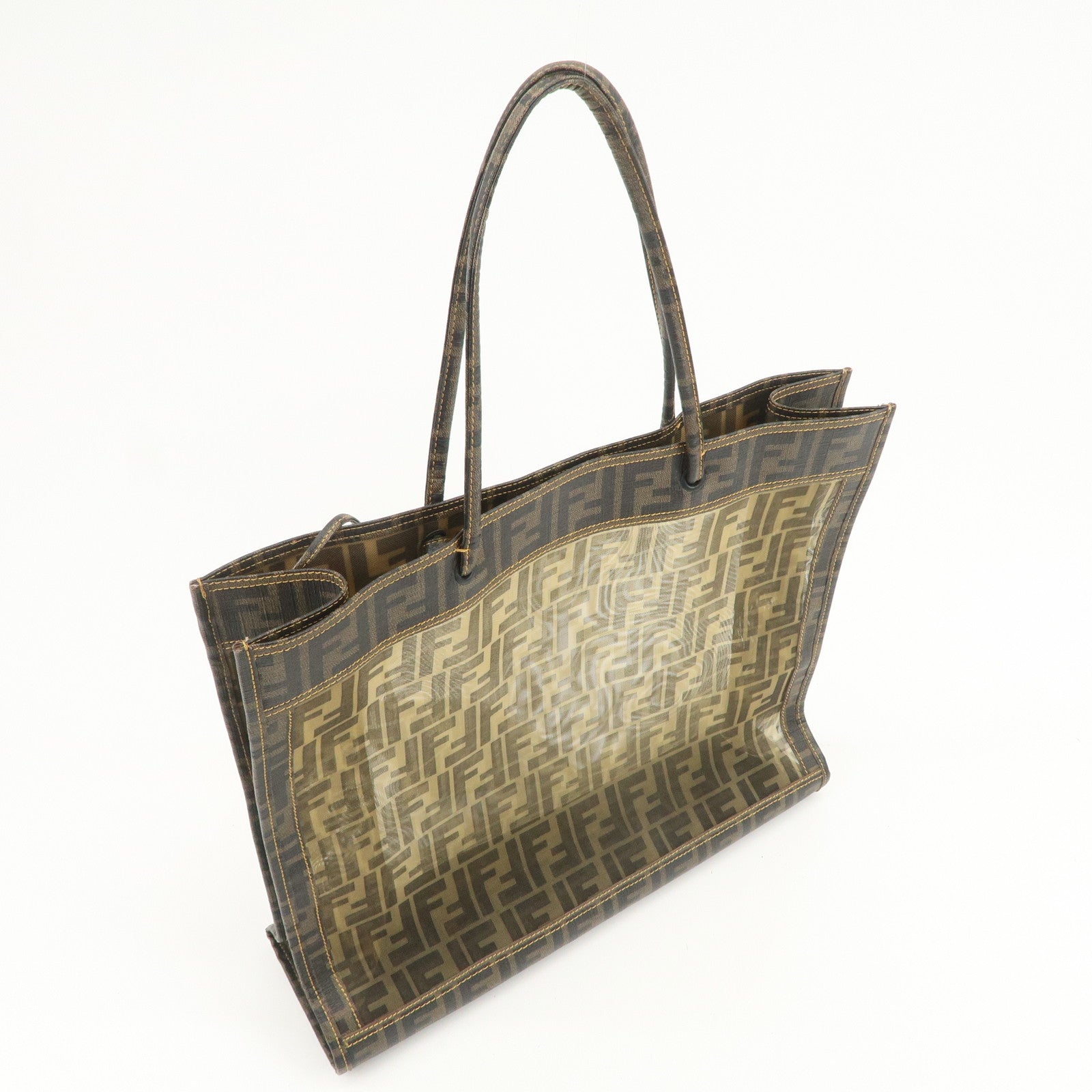 FENDI Zucca Nylon PVC Canvas Hand Bag Tote Bag Brown Black 8BH134