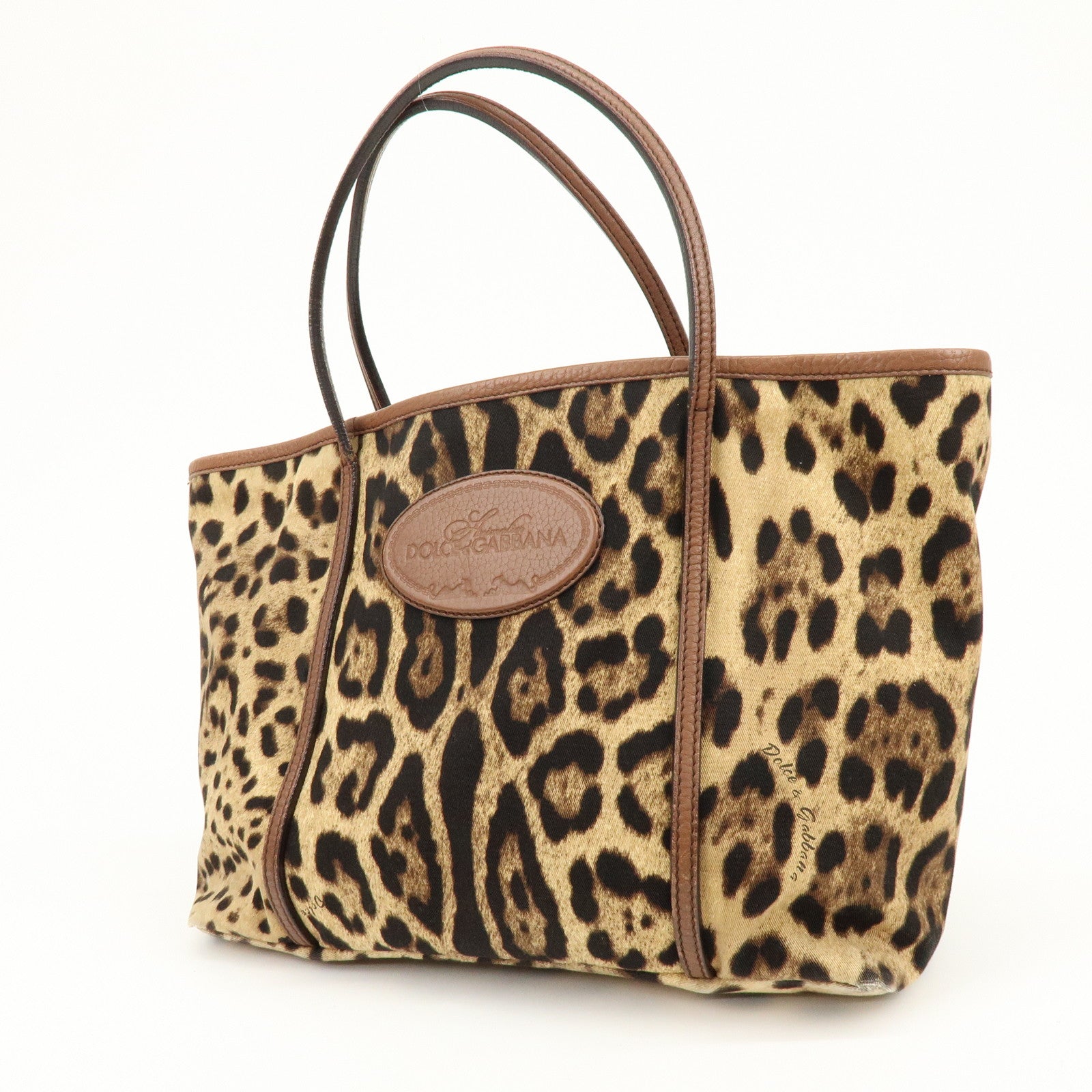 Dolce&Gabbana Canvas Leather Leopard Tote Bag Shoulder Bag Brown