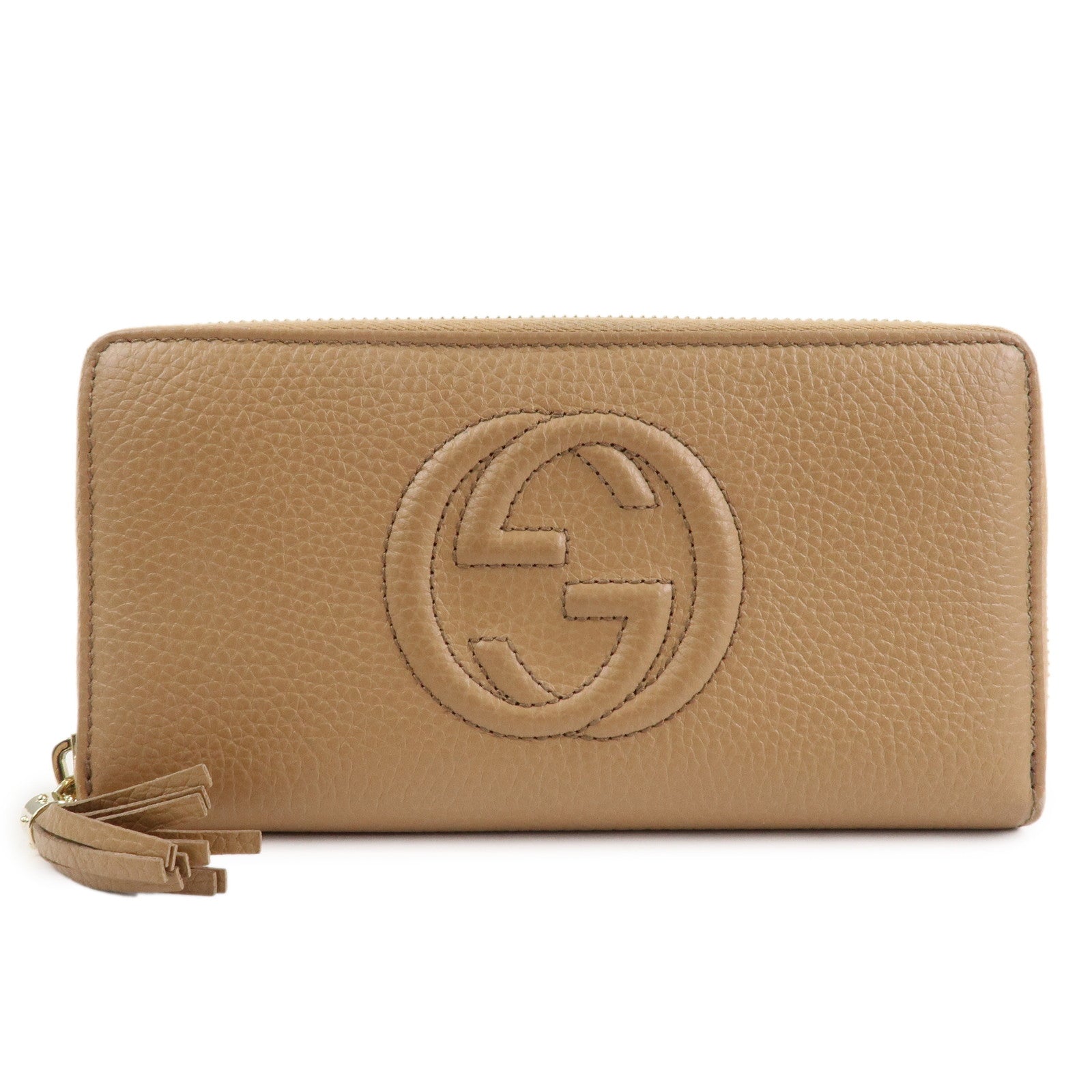 GUCCI SOHO Leather Round Zippy Long Wallet Beige 598187