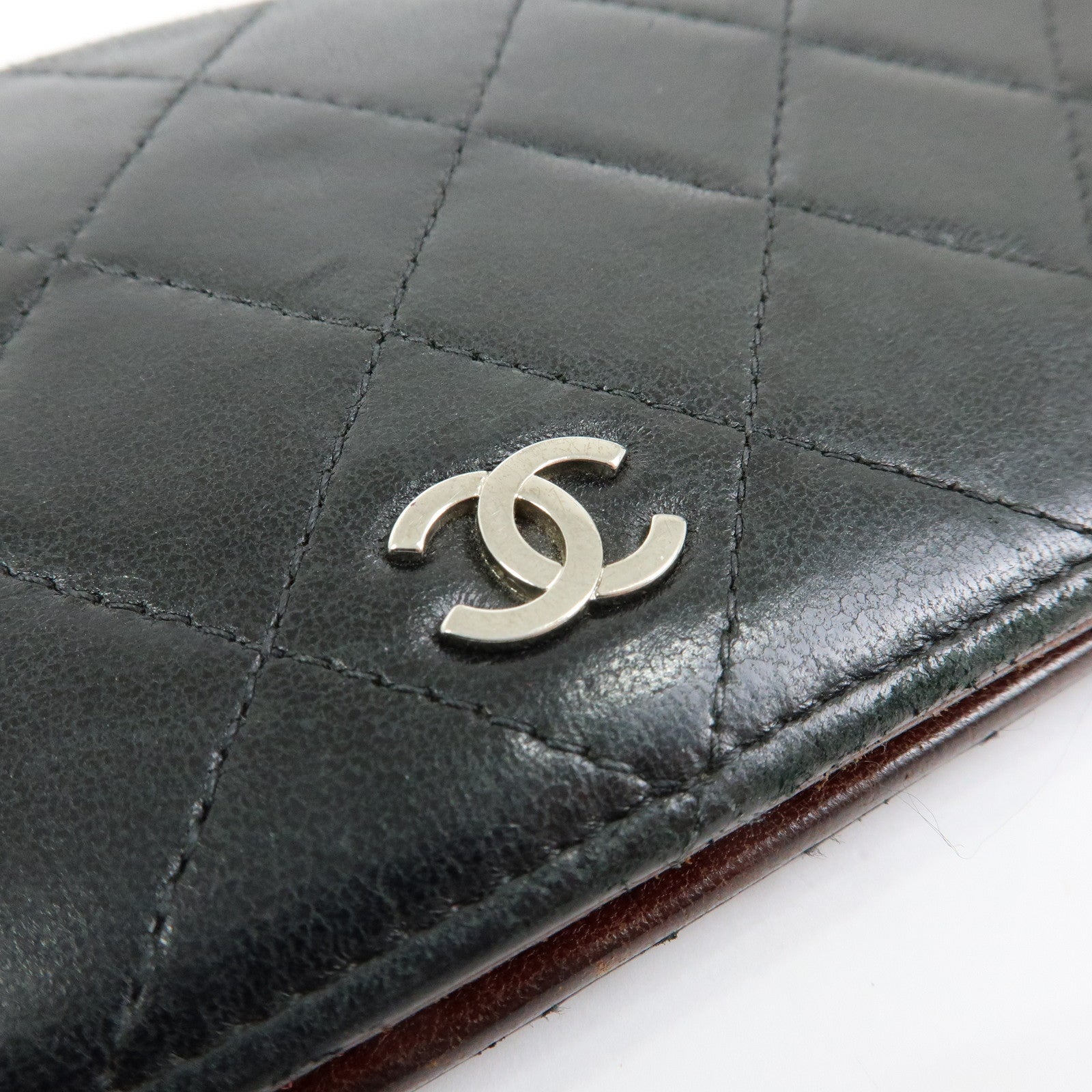 CHANEL Matelasse COCO Mark Lamb Skin Long Wallet Black