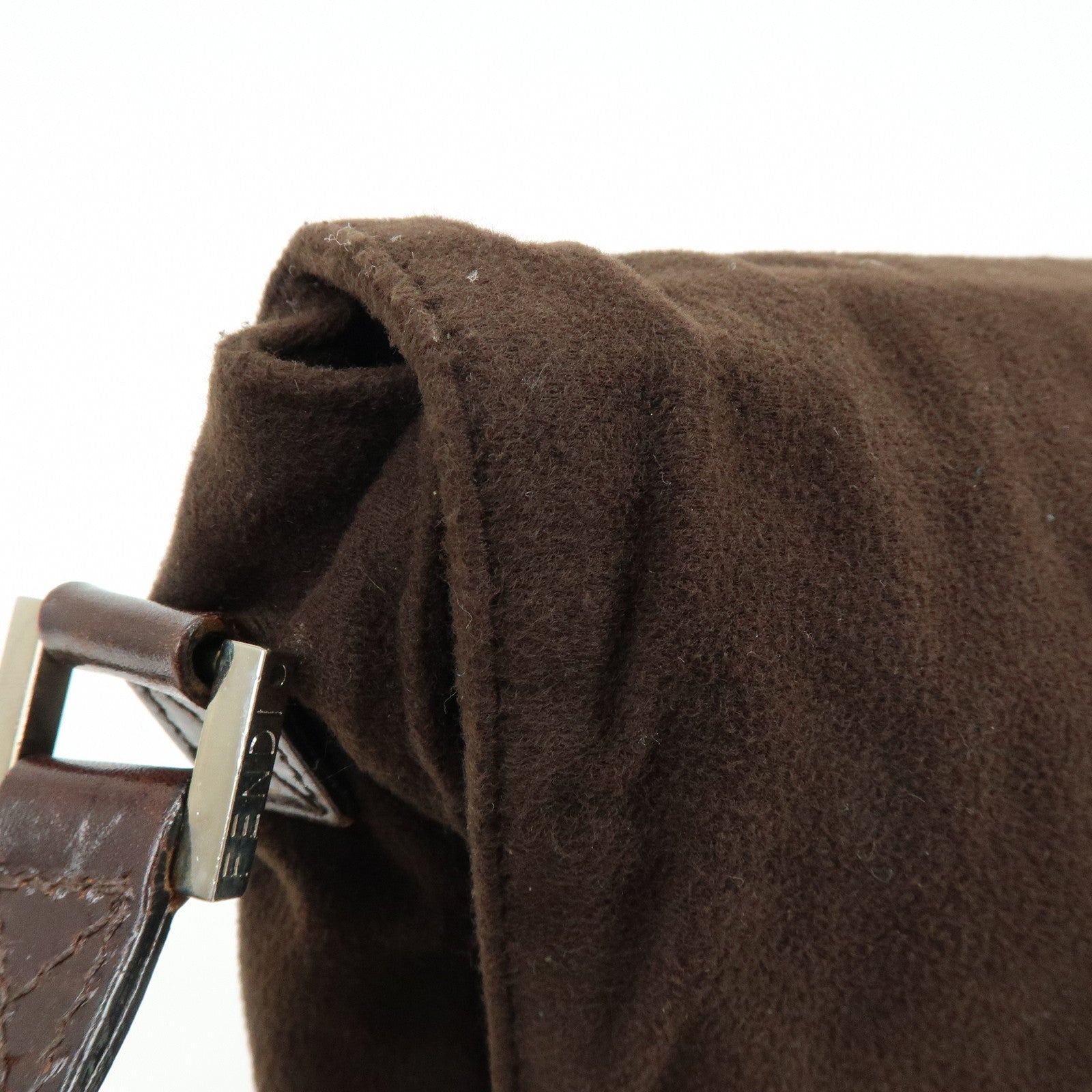 FENDI Wool Leather Shoulder Bag Crossbody Bag Brown 16071