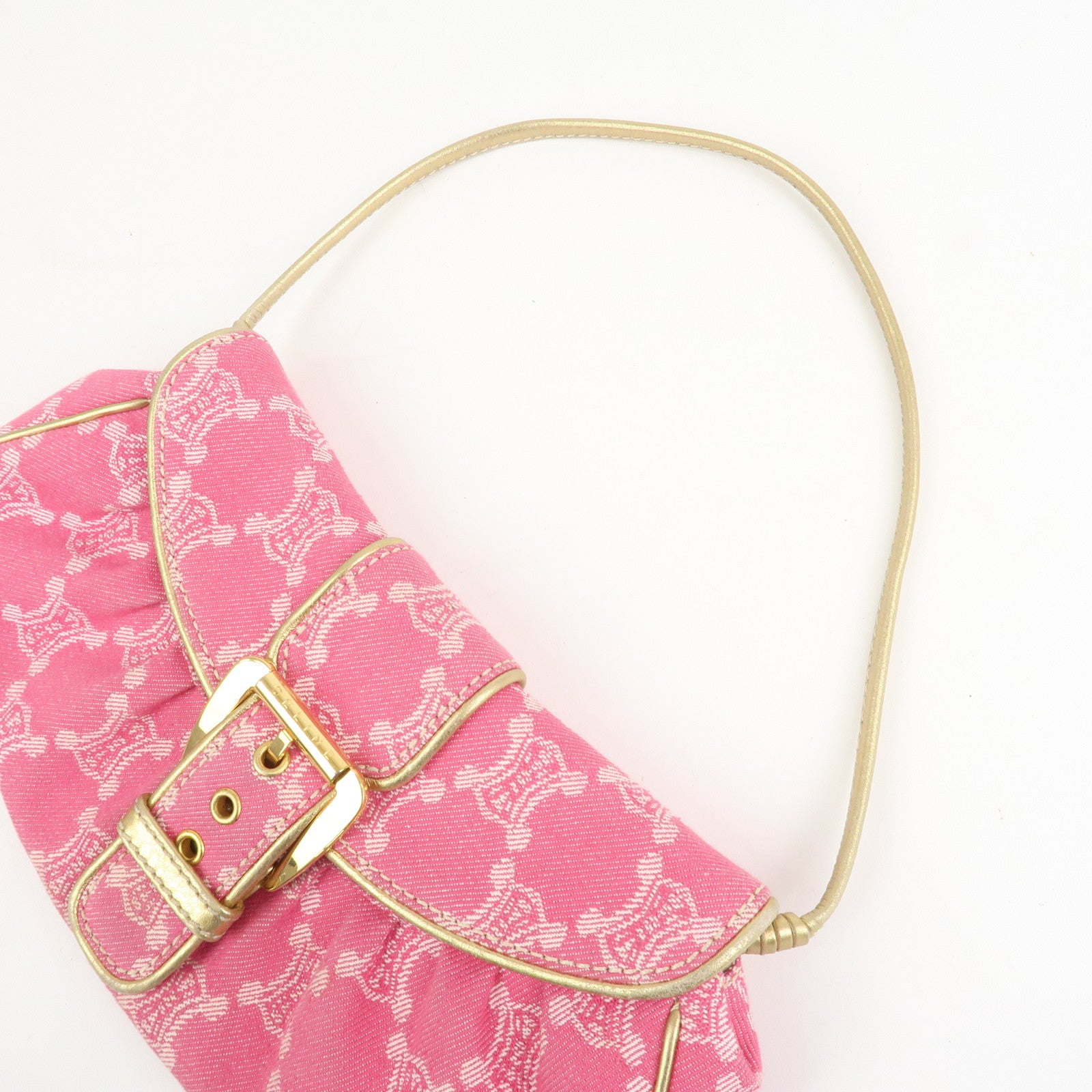 CELINE Triomphe Leather Canvas Shoulder Bag Hand Bag Pink Gold