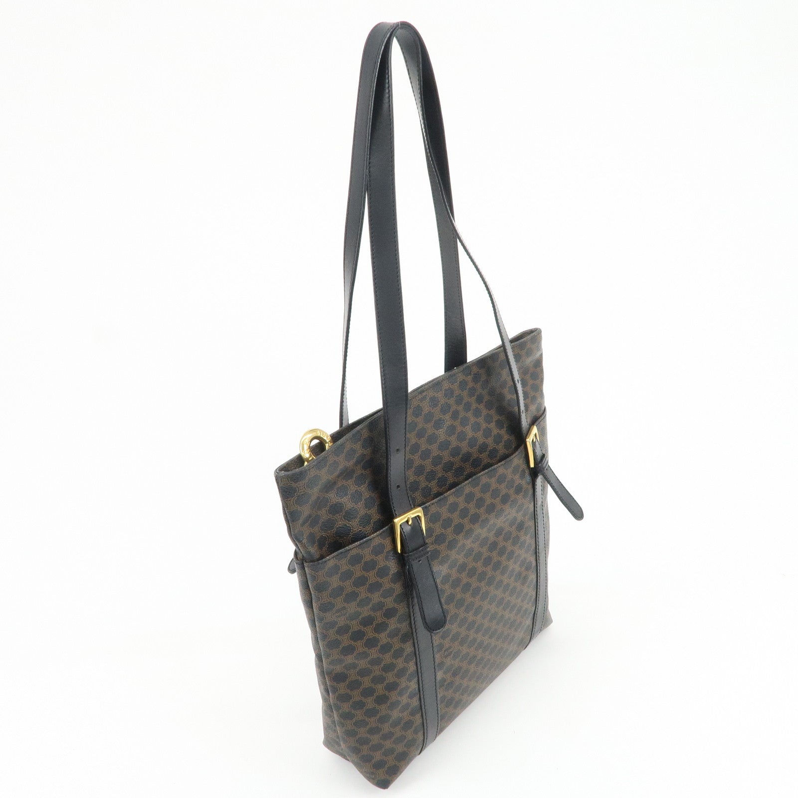 CELINE Macadam Logo PVC Leather Tote Bag Shoulder Bag Brown Black