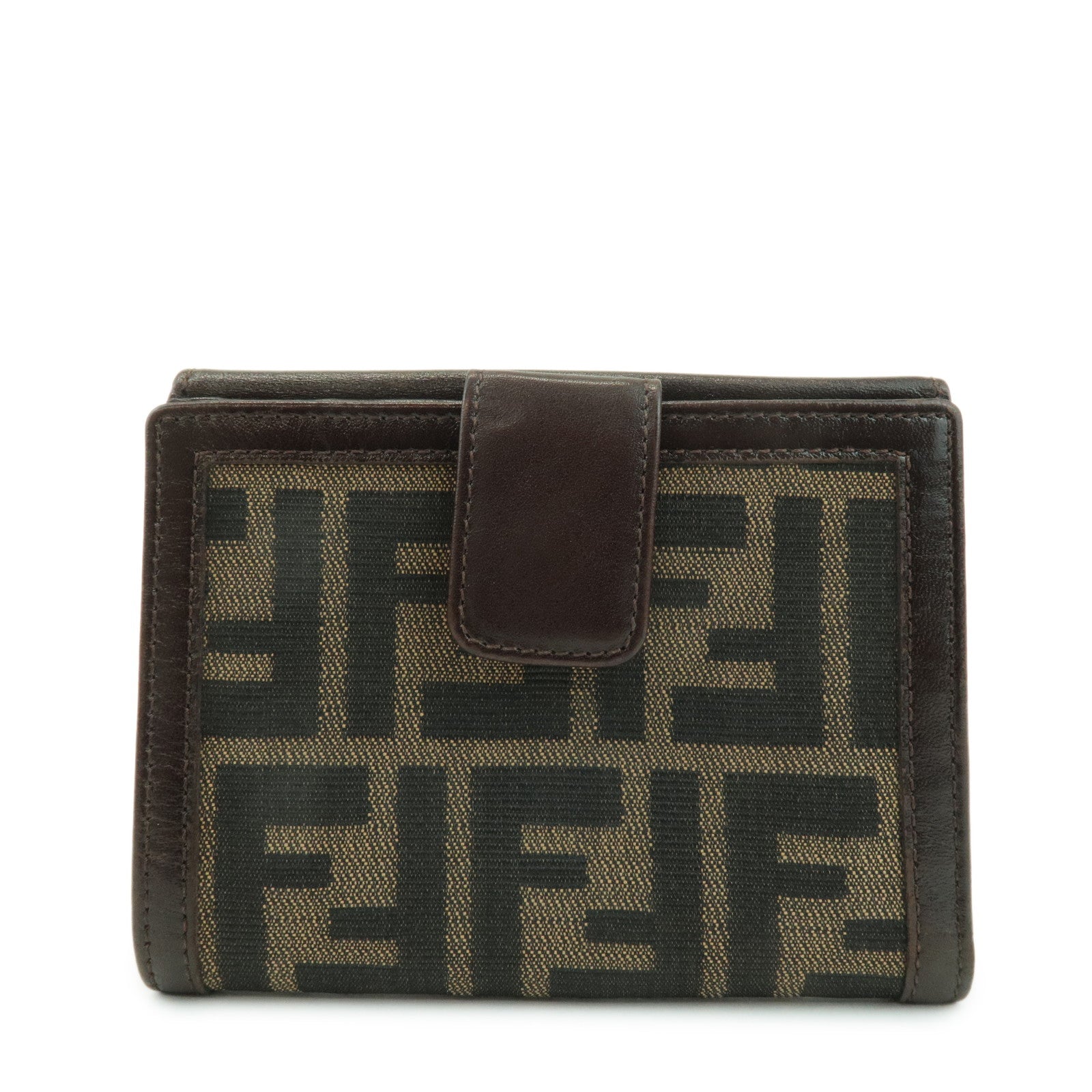 FENDI Zucca Leather Canvas Double Hook Bi-fold Wallet Brown 30795 Used