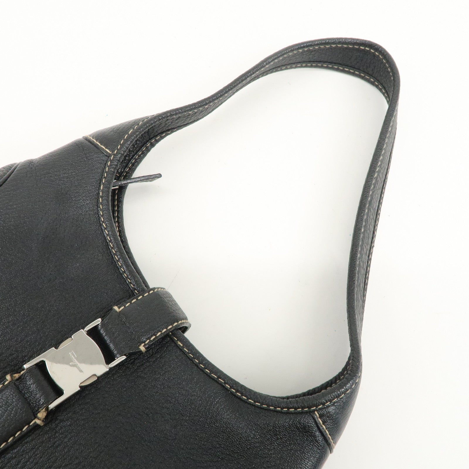 Ferragamo Logo Leather Shoulder Bag Hand Bag Black