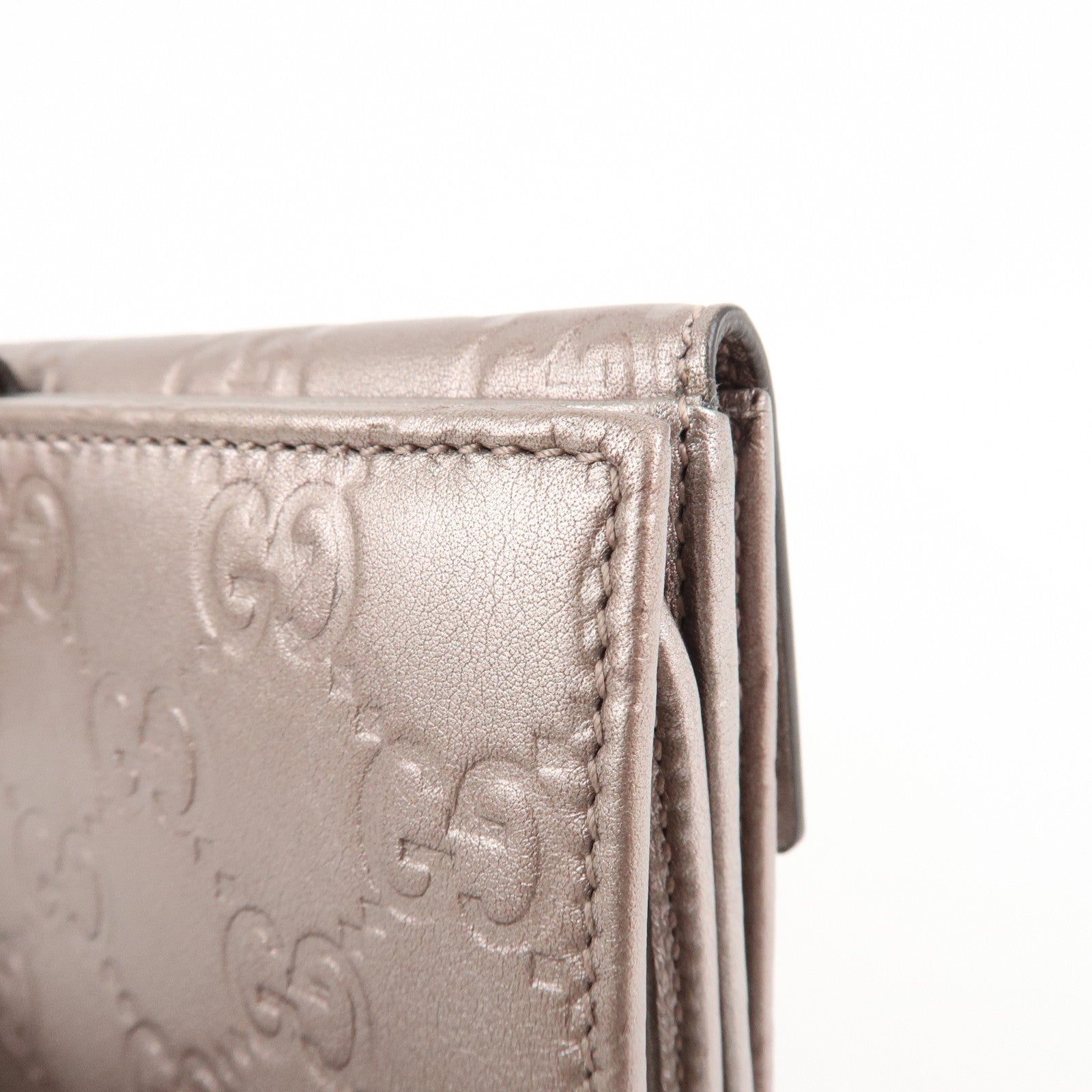 GUCCI Guccissima Leather Heart W Hook Bi-fold Wallet Pink 203550 Used