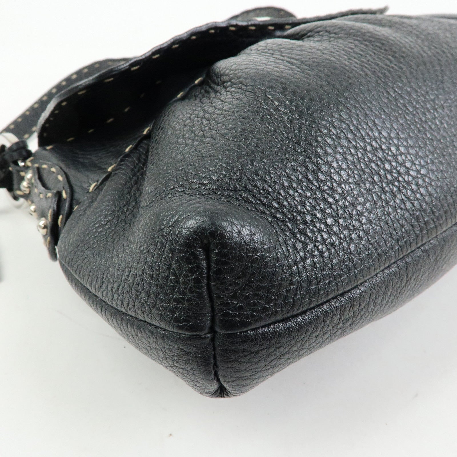 FENDI Selleria Leather Shoulder Bag Hand Bag Black 8BR356