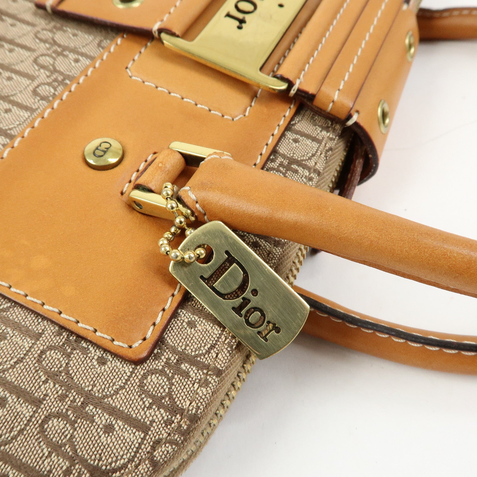 Christian Dior Trotter Street Chic Canvas Leather Hand Bag Camel