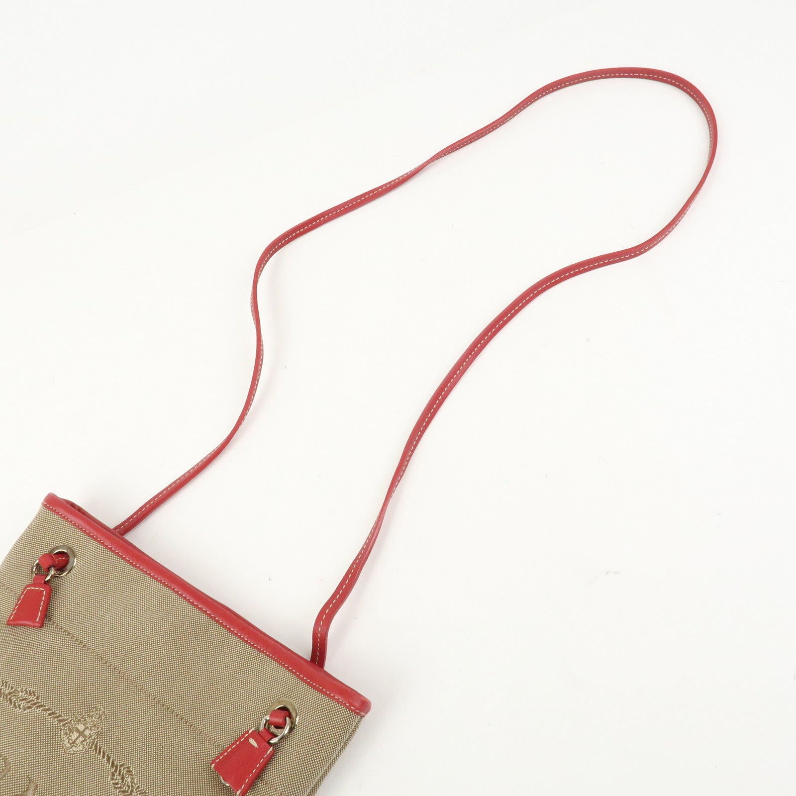 PRADA Logo Canvas Leather Shoulder Bag Crossbody Bag Beige BT0551