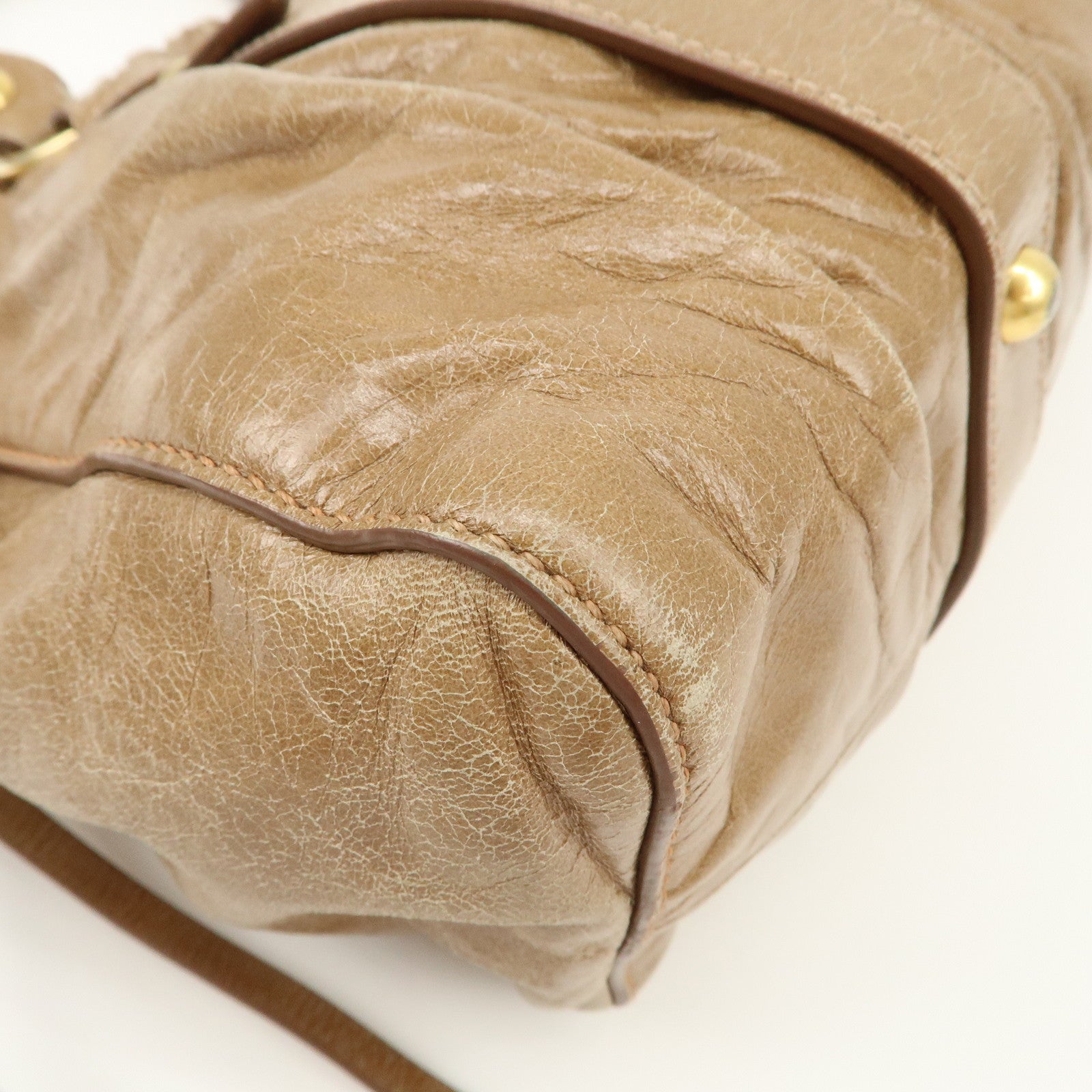 MIU MIU Leather 2Way Bag Hand Bag Shoulder Bag Brown RN0647