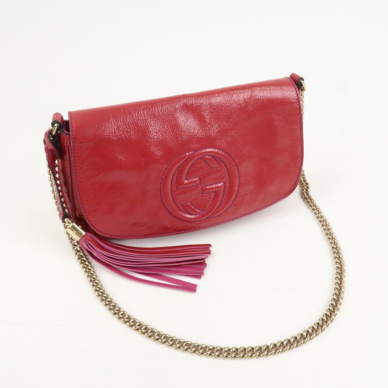 GUCCI SOHO Patent Leather Chain Shoulder Bag Red 336752