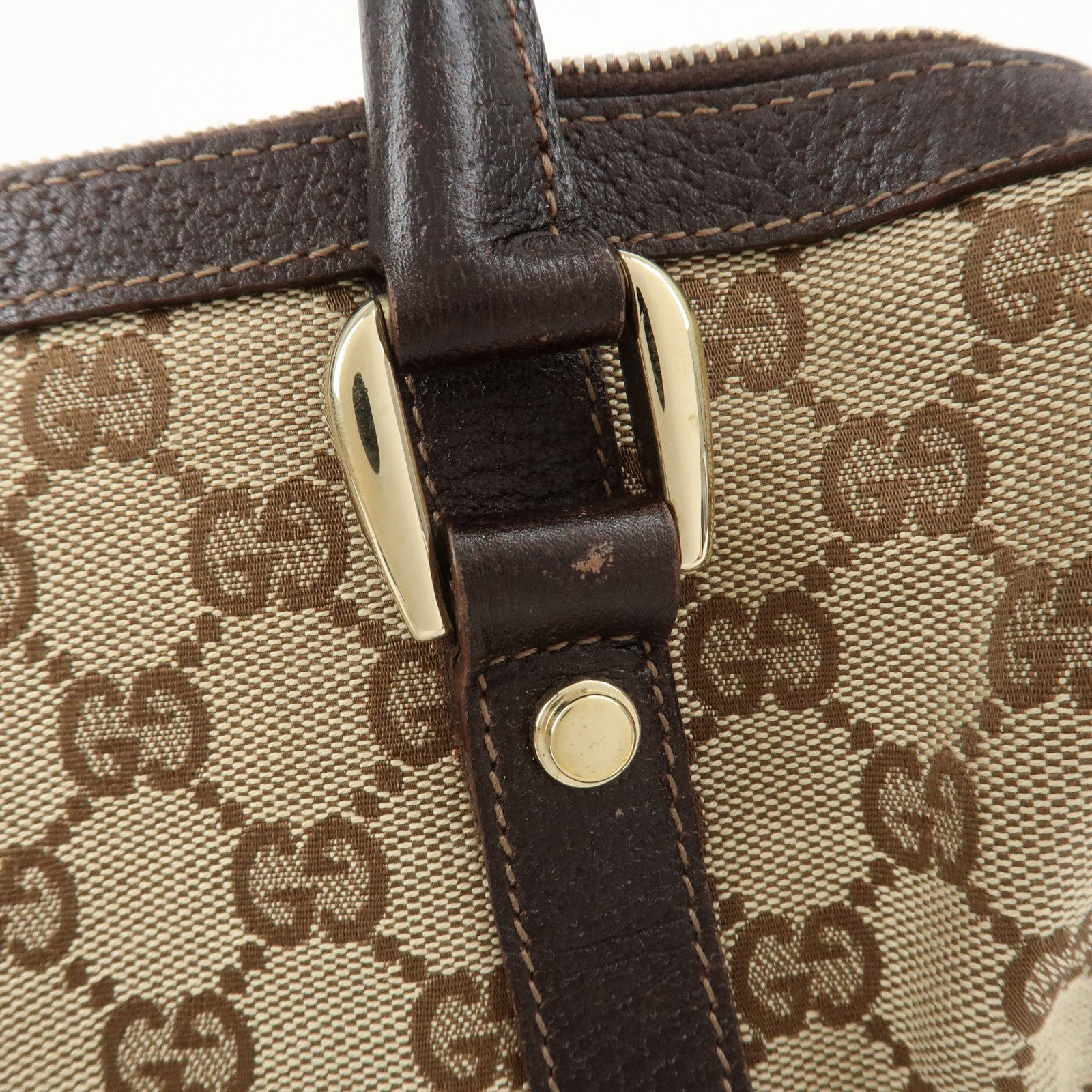 GUCCI Abbey GG Canvas Leather Mini Boston Bag Brown Beige 130942
