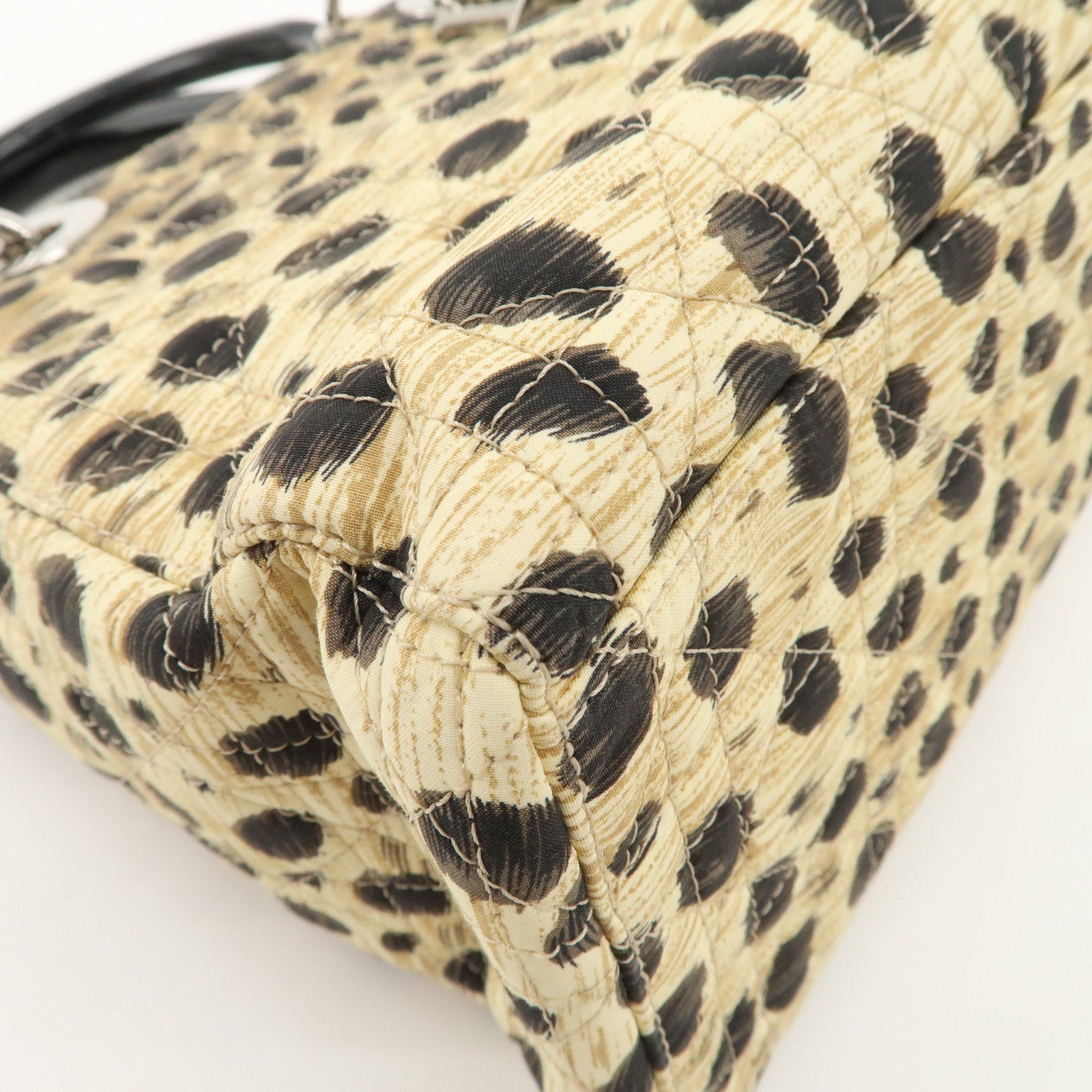 Christian Dior Lady Dior Cannage Nylon 2Way Bag Hand Bag Leopard Used