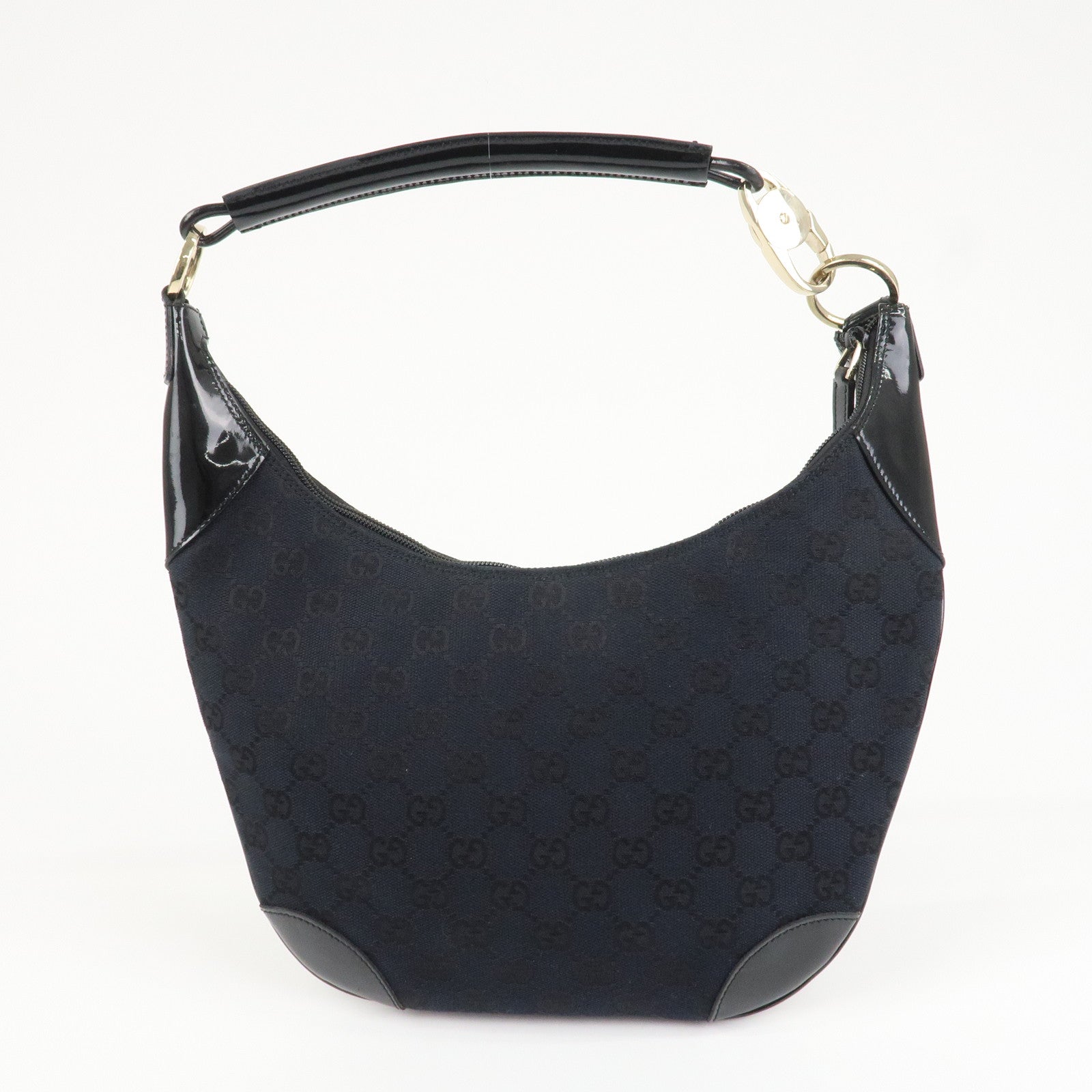 GUCCI GG Canvas Patent Leather Shoulder Bag Black 001.4158 Used