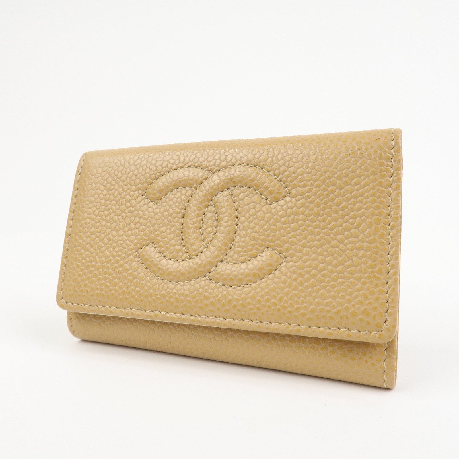 CHANEL COCO Mark Caviarskin Key Case Key Holder Light Brown