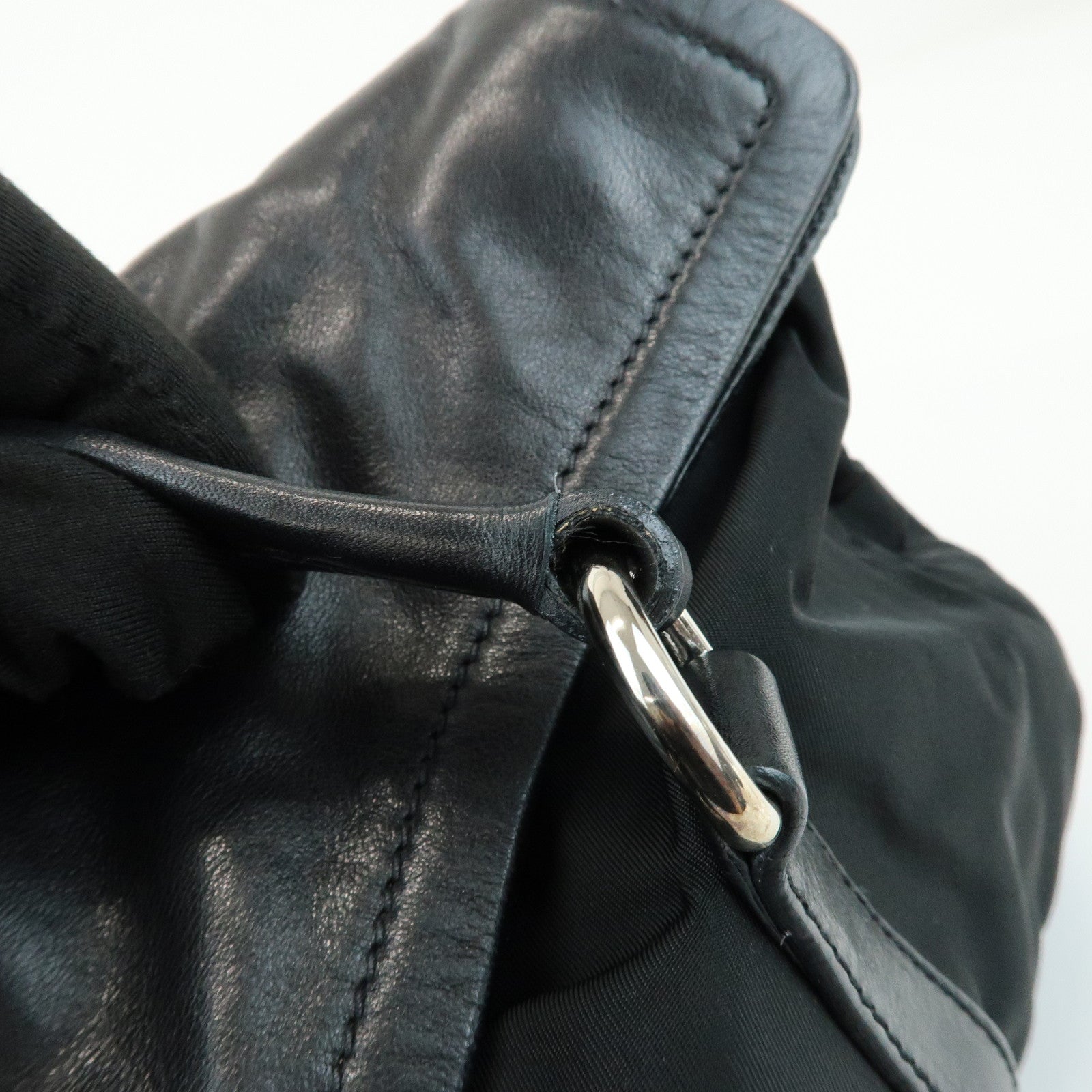 PRADA Triangle Logo Nylon Nappa Leather Shoulder Bag Black BR2613