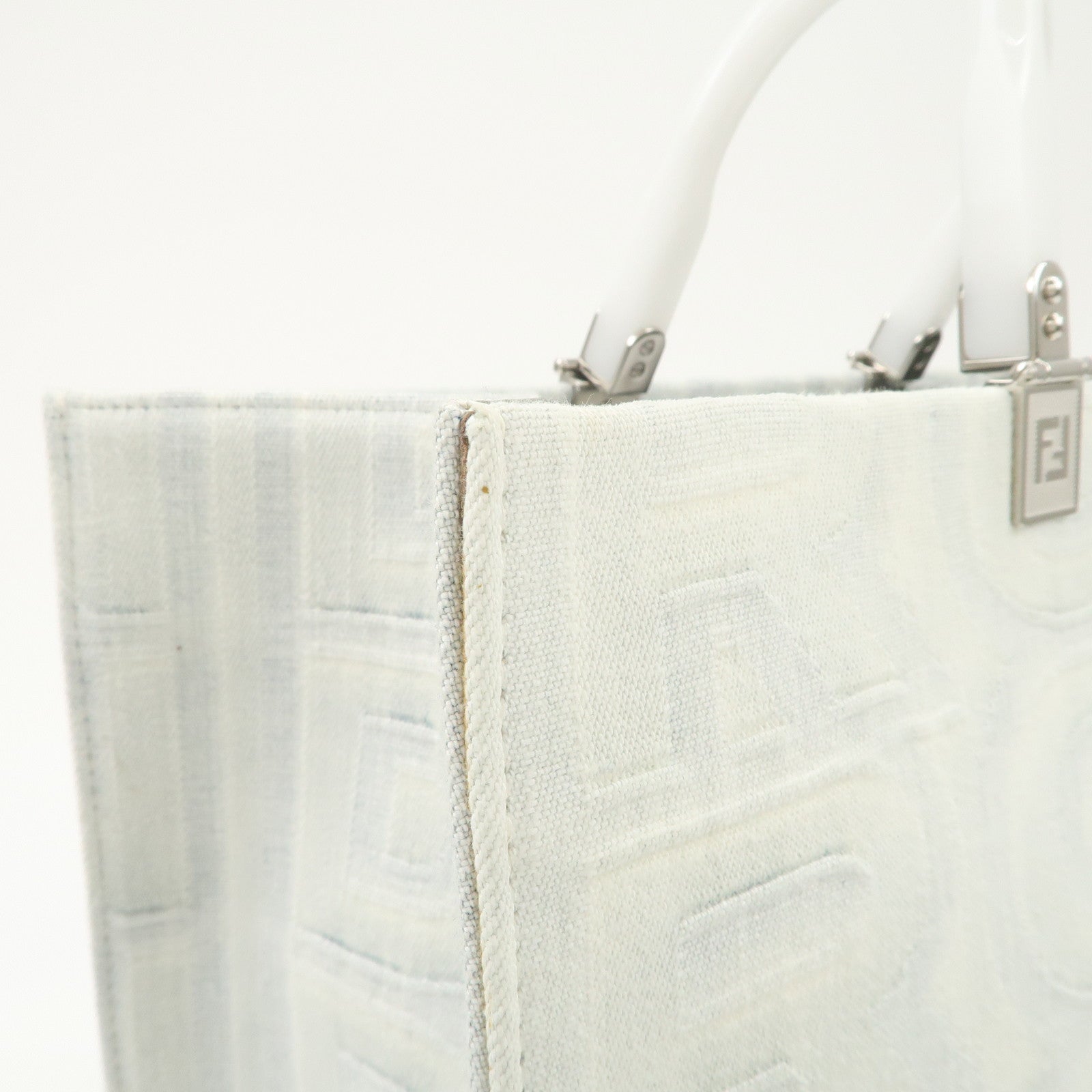 FENDI Leather Sunshine Medium 2Way Tote Bag Hand Bag White 8BH386 Used