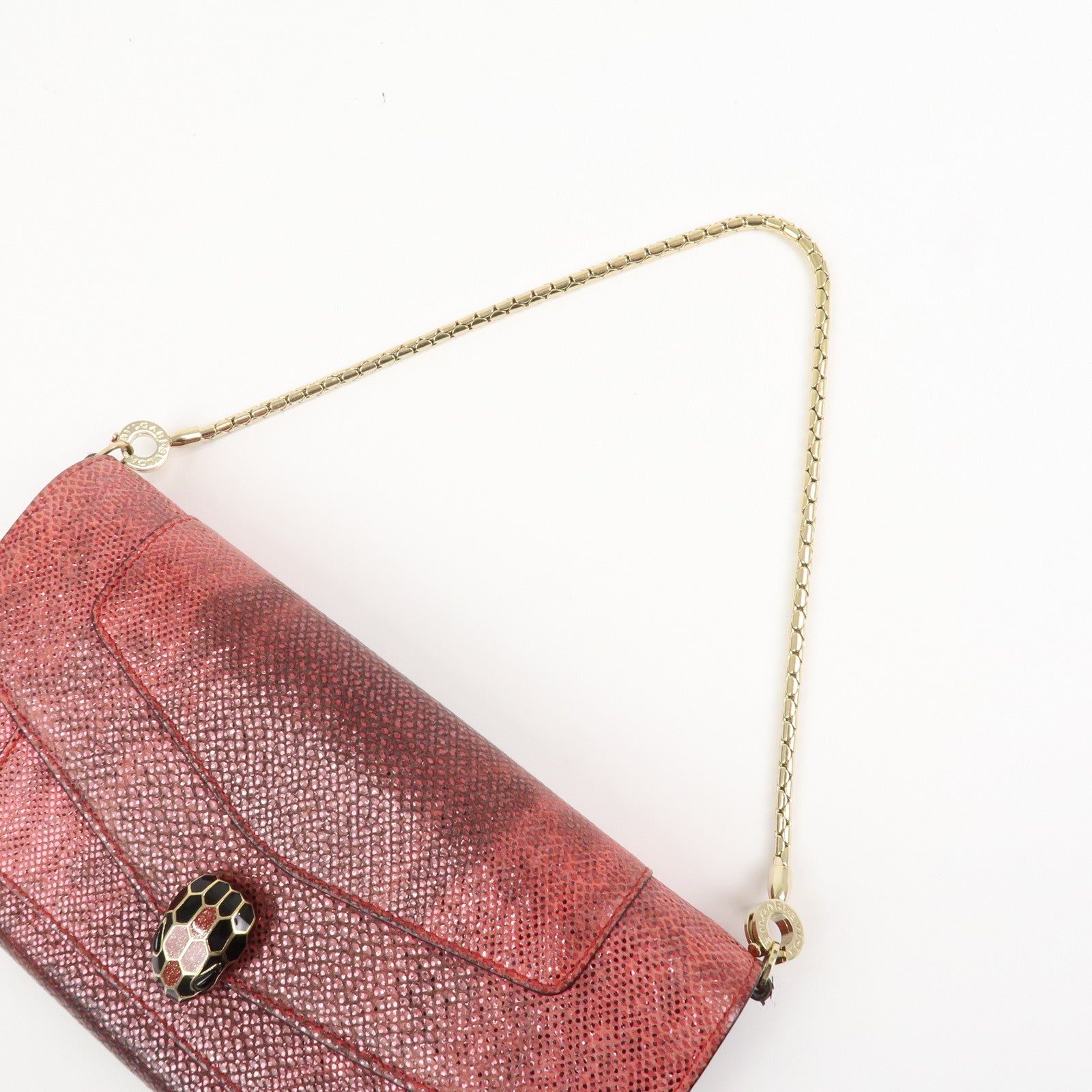 BVLGARI Serpenti Chain Strap Long Wallet Python Embossed Pink