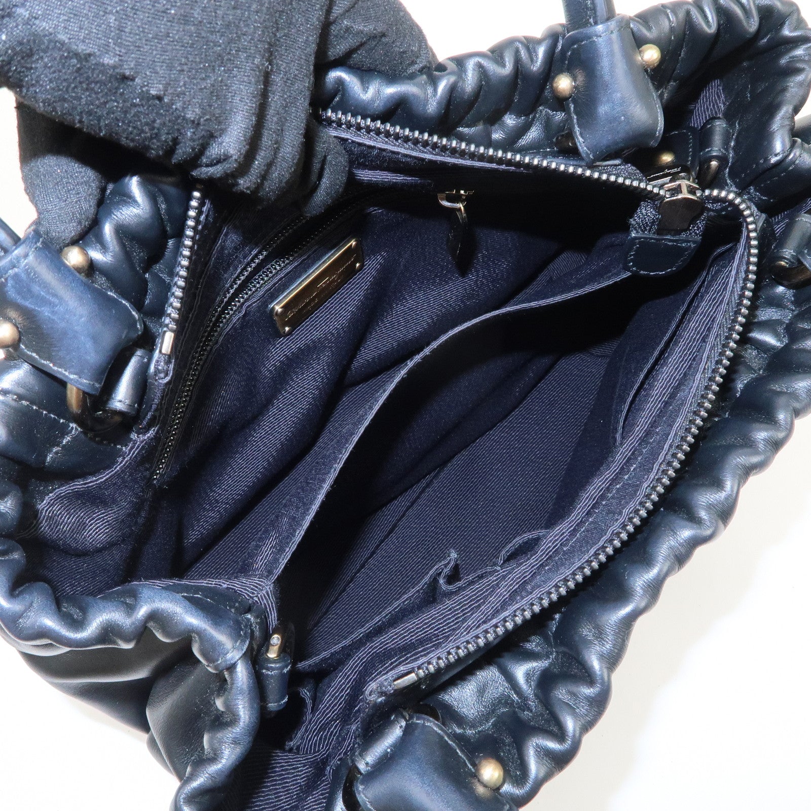 Ferragamo Vara Ribbon Leather 2Way Bag Hand Bag Shoulder Bag Black