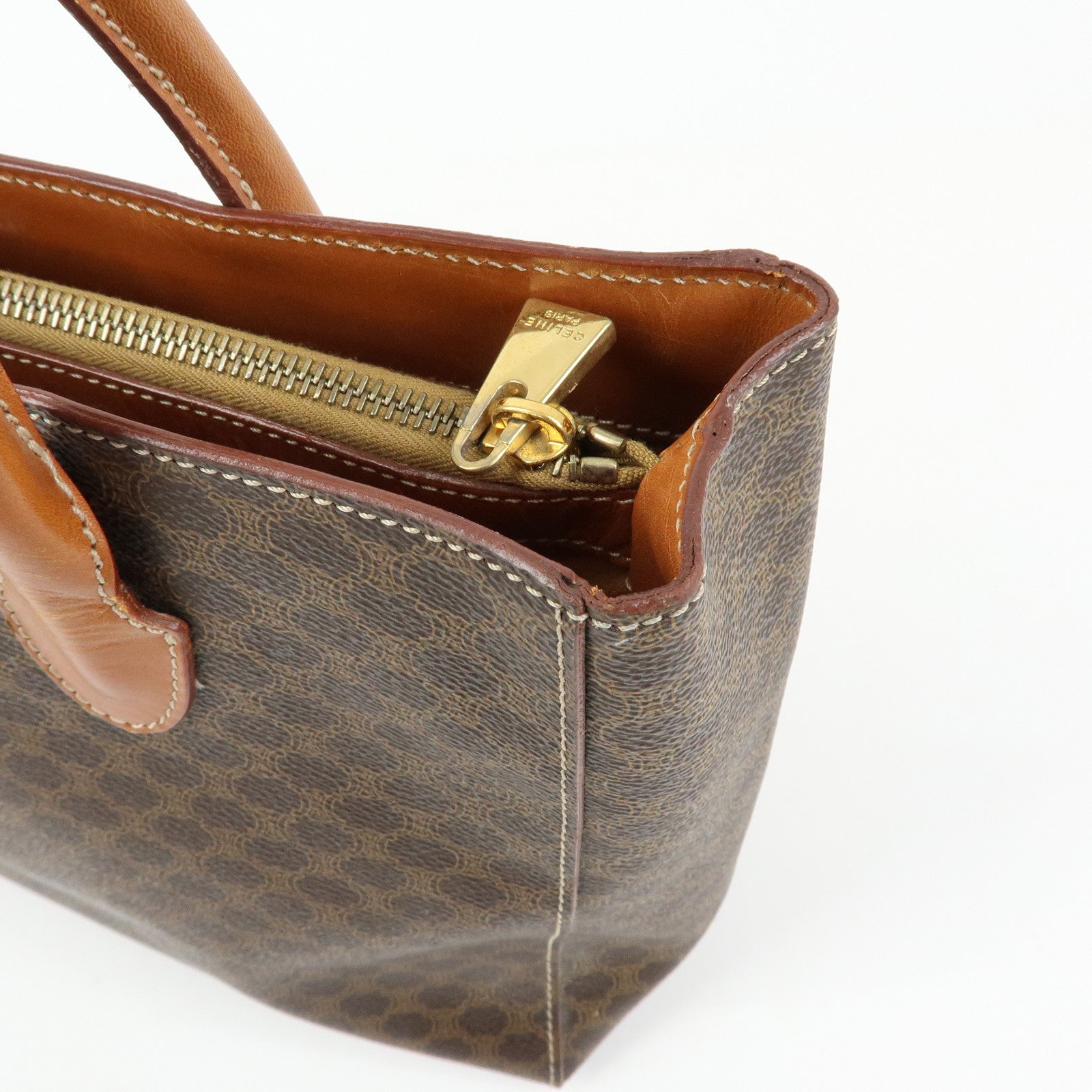 CELINE Macadam PVC Leather Tote Bag Hand Bag Brown